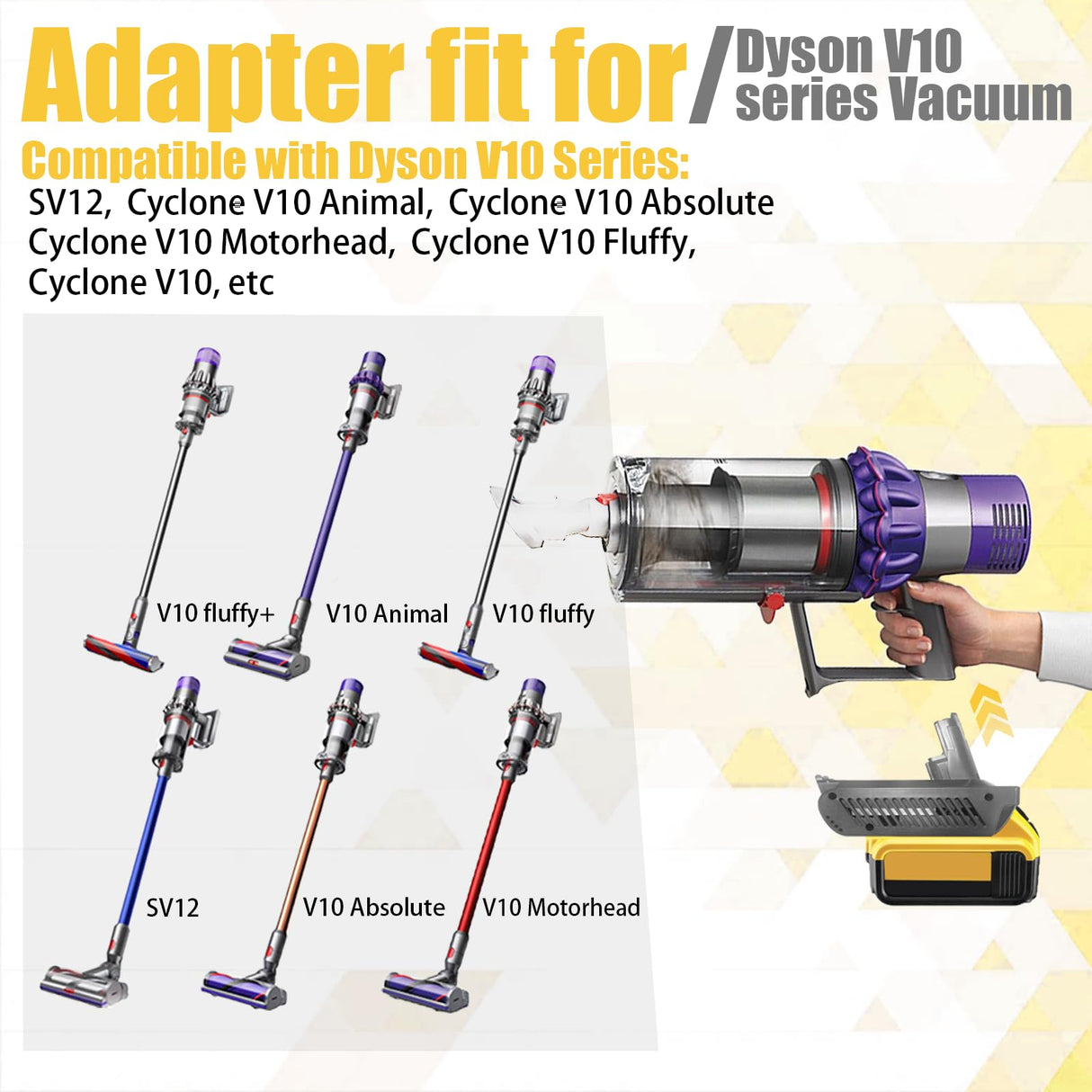 BTRUI V10 Adapter for Dewalt 20V Lithium Battery Convert to for Dyson V10 SV12 Animal Absolute Motorhead Fluffy Total Cordless Stick Vacuum Cleaner (only Adapter) BTRUI