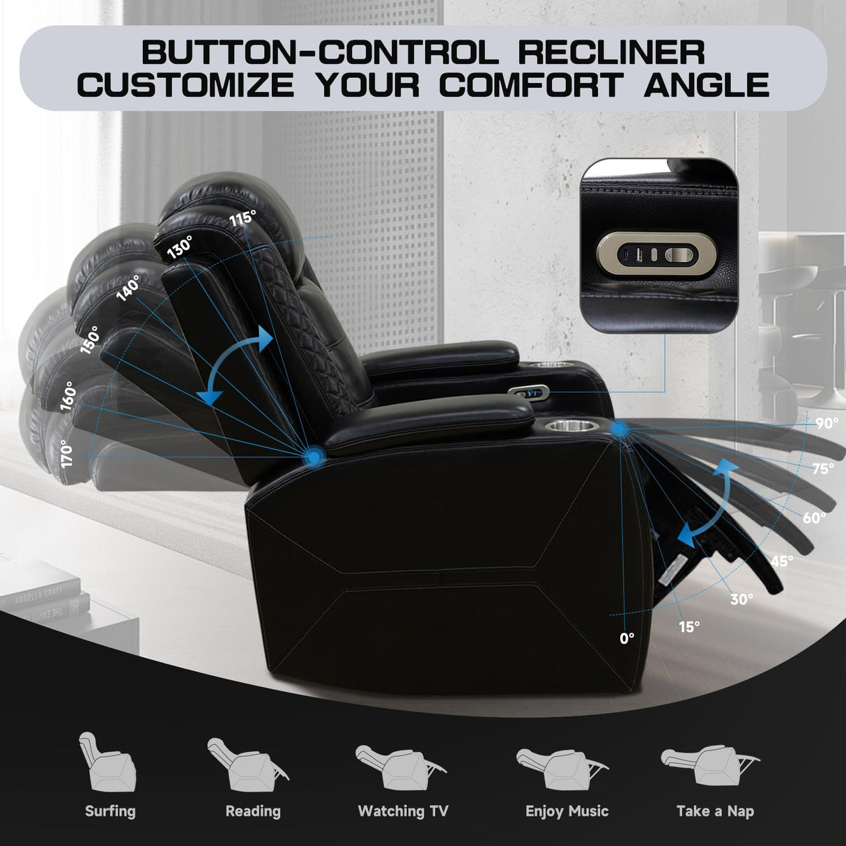 3+2+1 PU Leather Power Sectional Sofa Set, Living Room Furniture, Reclining Couch, Loveseat, Chair with LED Light/USB Ports/Storage Armrests/Center Console/Cup Holders/Wireless Chargers/Coffee Table NicBex