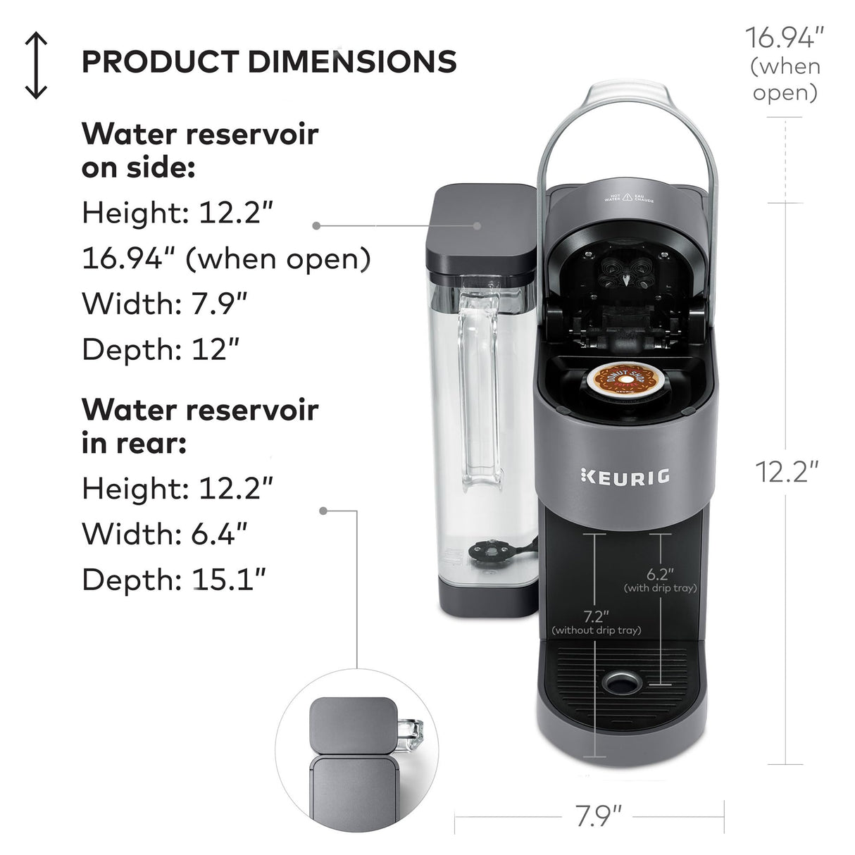 Keurig K-Supreme Single Serve K-Cup Pod Coffee Maker, MultiStream Technology, 4 Brew Sizes, 66oz Dual-Position Removable Reservoir, Gray Keurig