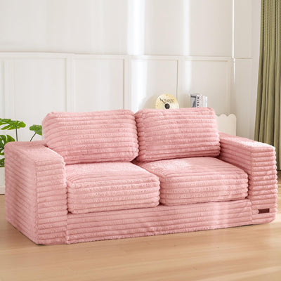MAXYOYO Bean Bag Chair, Two-Seat Bean Bag Sofa with Pillows and Armrests for Adults, Upholstered Loveseat Floor Sofa Couch Fluffy Chair Bean Bag Couch for Bedroom Living Room, Pink