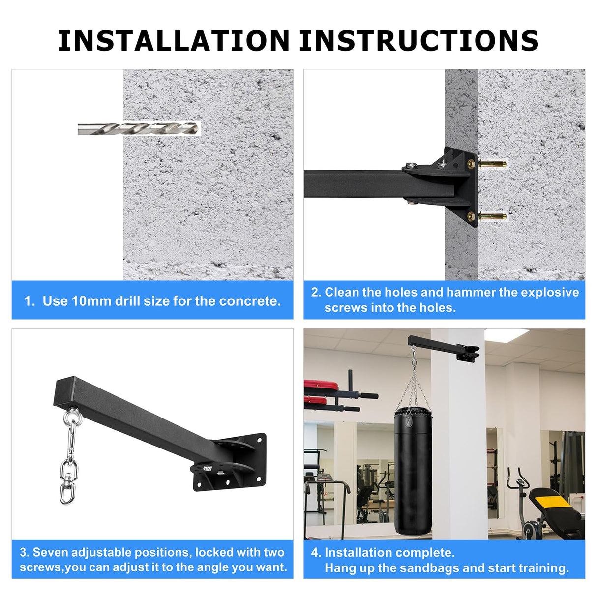 KSWLOR Heavy Punching Bag Wall Mount Hanger, Heavy Duty Boxing Bag Bracket, 360 Swivel Hook Punching Bag Mount Stand for Home or Gym Muay Thai and MMA Training(7 Adjustable Positions) KSWLOR