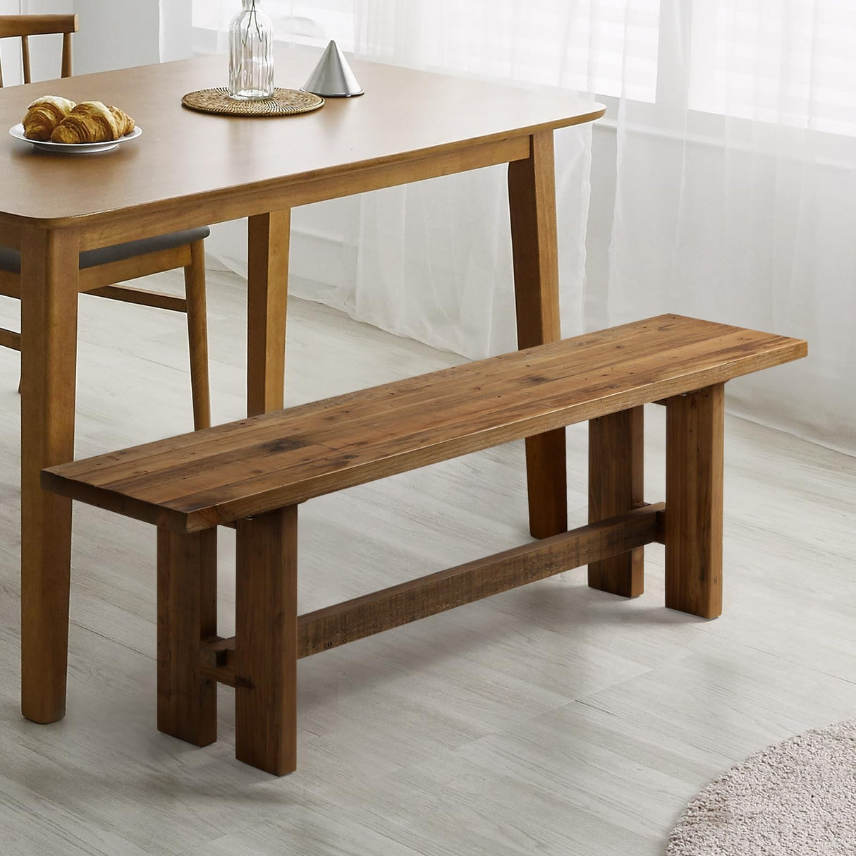 HOKYHOKY Reclaimed Solid Wood Bench, 55" Farmhouse Entryway Bench for Hallway, Kitchen, Dining, Bedroom, Narrow Indoor Bench with Rustic Charm HOKYHOKY