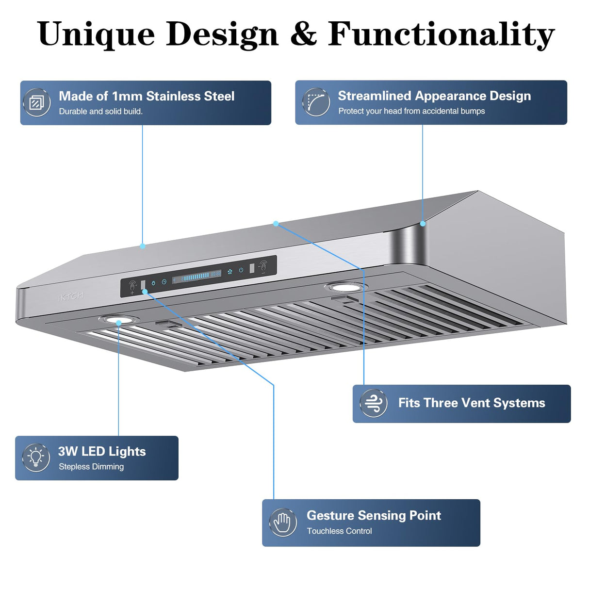 IKTCH 30 Inch Under Cabinet Range Hood, 900 CFM with 4-Speed Gesture Sensing & Touch Control, Stainless Steel Range Hood IKTCH