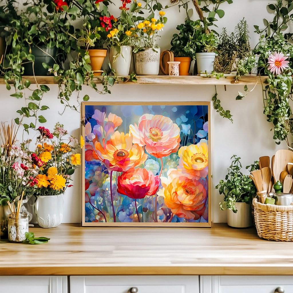 WEMEON Framed Paint by Number Kit for Adults-Easy Paint by Numbers Kit for Adults Beginner, Simple Paint by Numbers Flower for Gift Home Wall Decor (10x10Inch) WEMEON