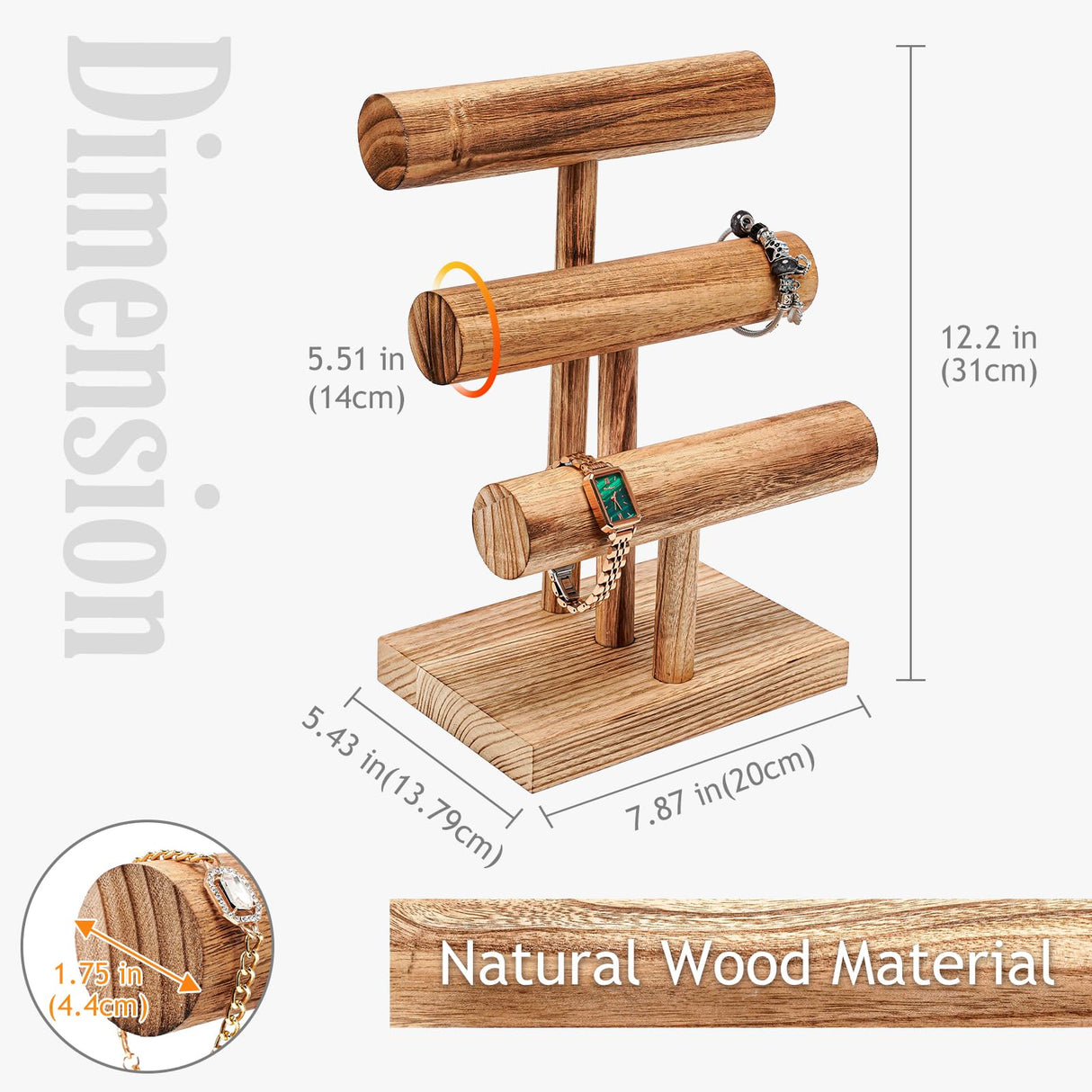 ProCase Bracelet Holder Display Bracelet Organizer, Wooden Bracelet Stand for Selling, T-bar Bangle Storage Rack Wood Watch Display Tower for Business - 3 Tier, Nature ProCase
