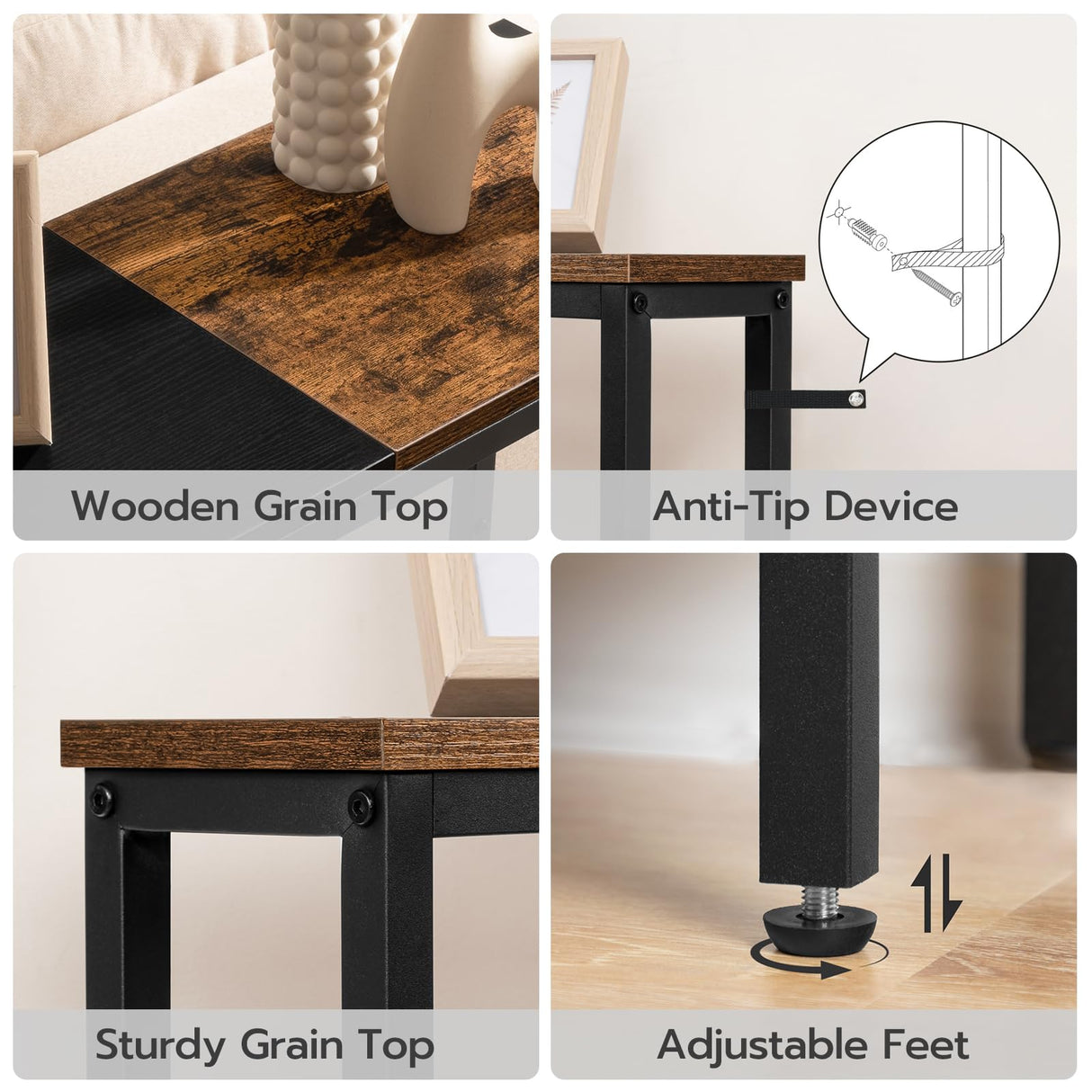 HOOBRO Narrow Console Table with Power Outlets, 44.9-Inch Sofa Table, Slim Behind Couch Table, Entryway Display Shelf, for Living Room, Foyer, Hallway, Rustic Brown and Black BF114UXG01 HOOBRO