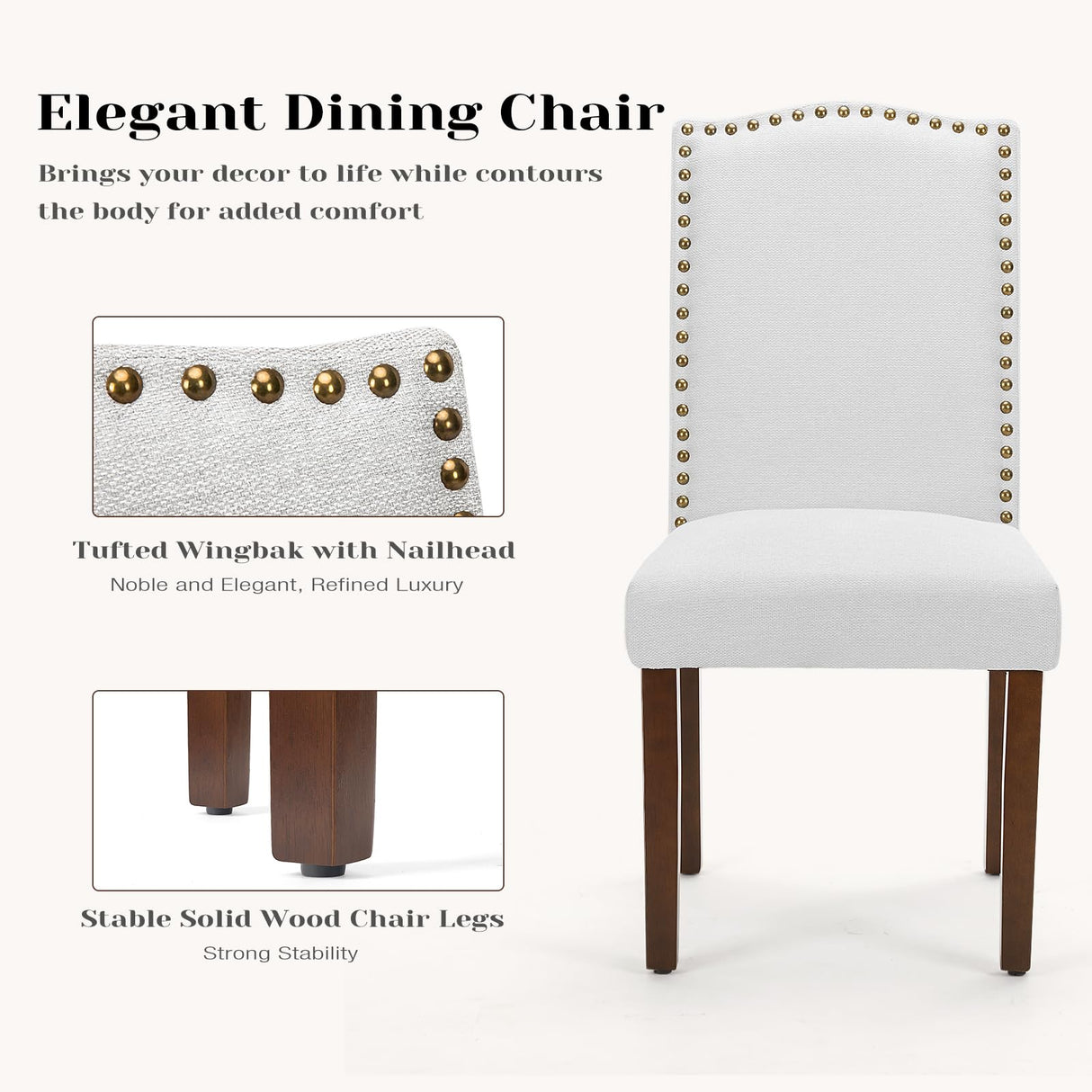 DUMOS Dining Chairs Set of 2, Fabric Dining Room Chairs, Upholstered Parsons Chairs with Nailhead Trim & Wood Legs, Kitchen Side Chair for Dining Living Room,Bedroom - Grey DUMOS