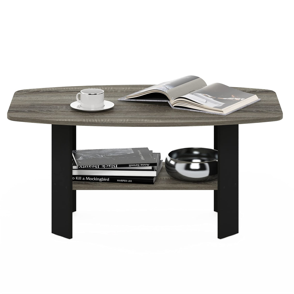 Furinno Simple Design Coffee Table, French Oak Grey/Black Furinno