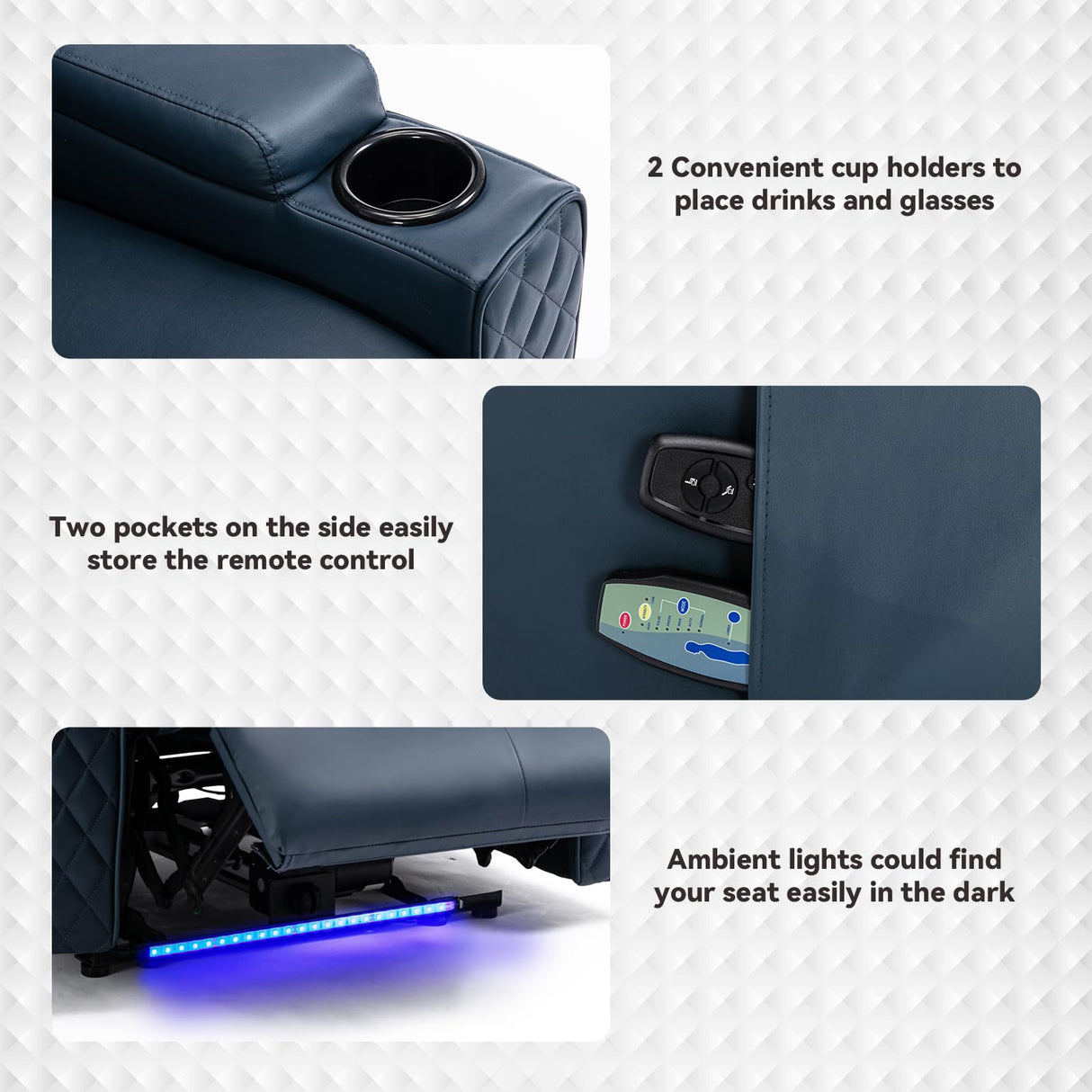 COMHOMA Power Recliner Chair PU Leather Electric Massage Recliner Sofa for Living Room Home Theater Seating with Cup Holders and LED Lighting(Blue) COMHOMA