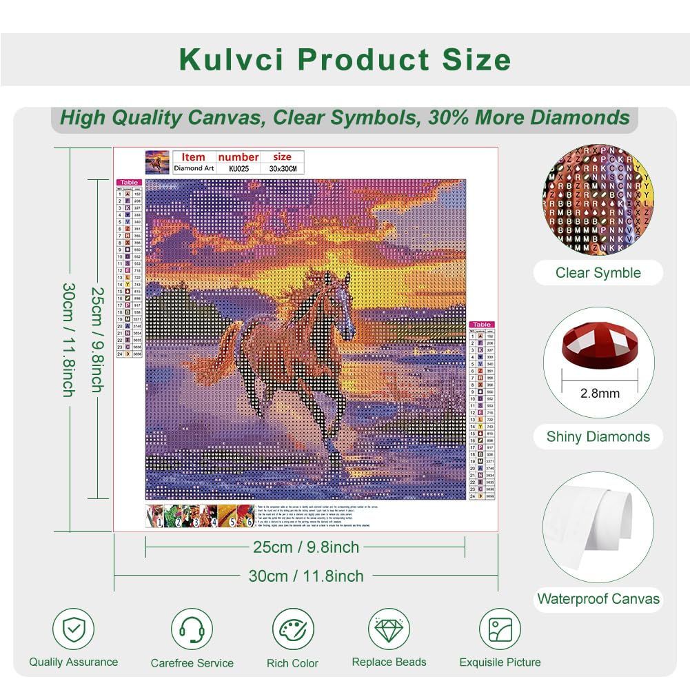 Kulvci Diamond Painting Kits for Adults, Horse Round Full Drill Diamond Art Kits, 5D DIY Diamonds Crafts for Home Wall Decoration Gifts 12×12inch Kulvci