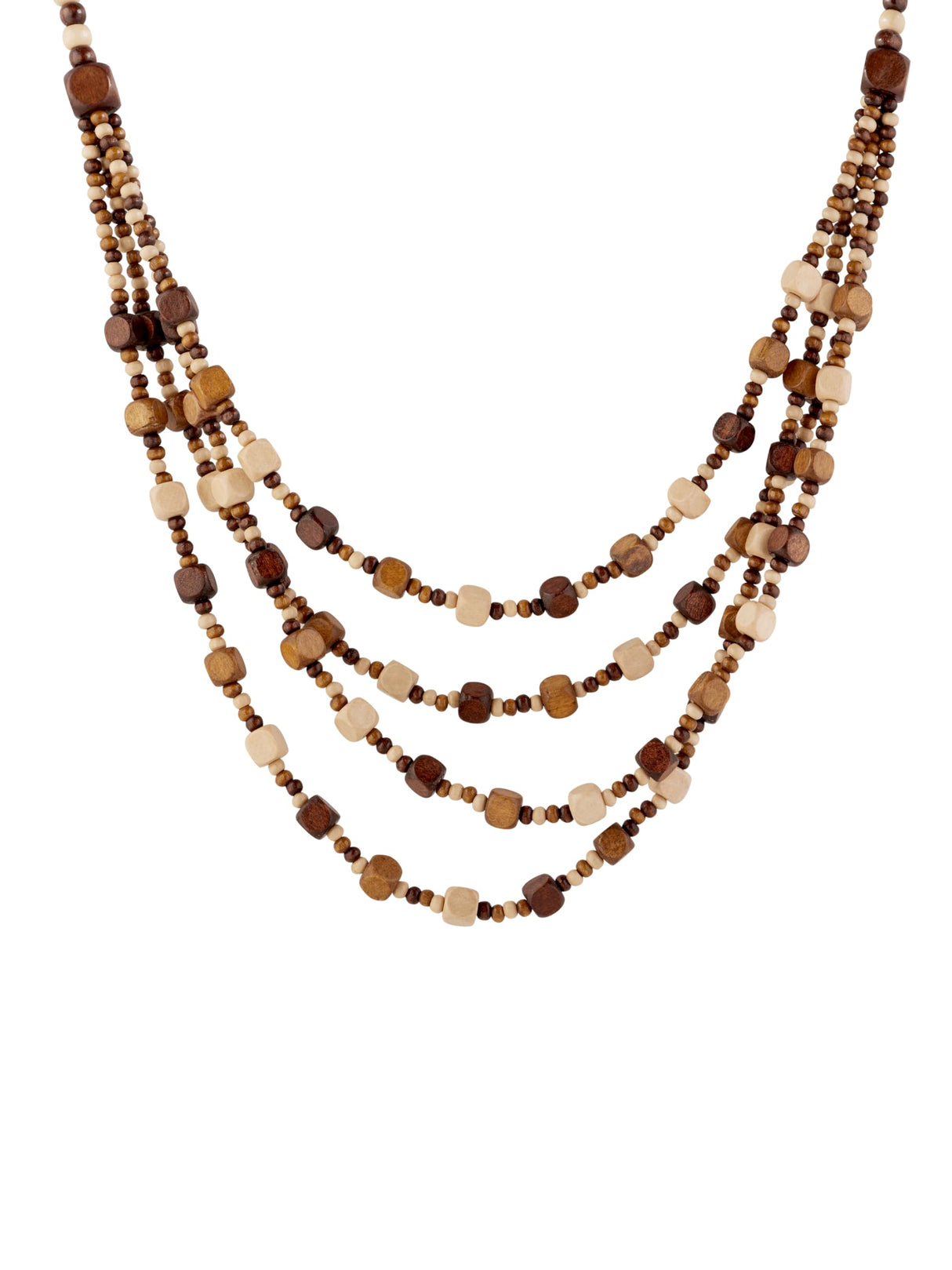 MINACHI Vintage Retro Wooden Beaded Multi Layered Long Necklace with Bonus Earrings, Women's Gift MINACHI