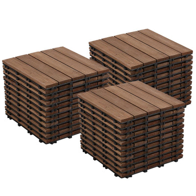 Yaheetech 33pcs Interlocking Patio Deck Tiles 12 x 12in Wood Floor Tiles Wooden Flooring for Patio Garden Deck Poolside, Brown