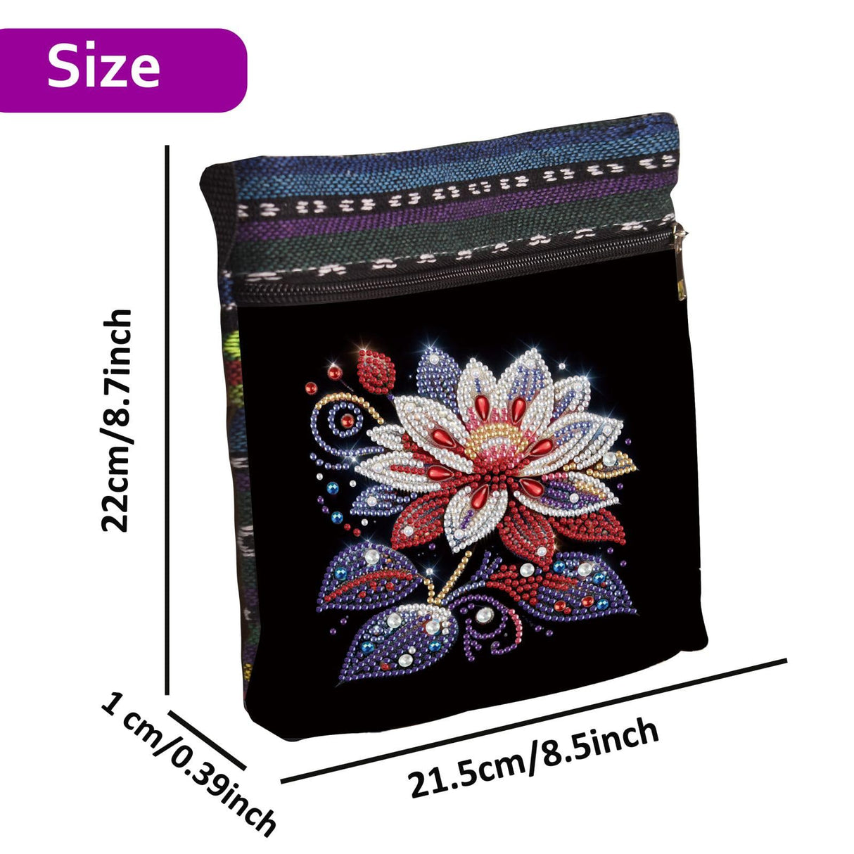 BAYUNOE DIY Diamond Crossbody Bag Diamond Art Painting Grocery Bag Black Canvas Shoulder Beach Tote Bags Single Side Diamond Shopping Bags for Women Art Craft Gift-Flower04 BAYUNOE
