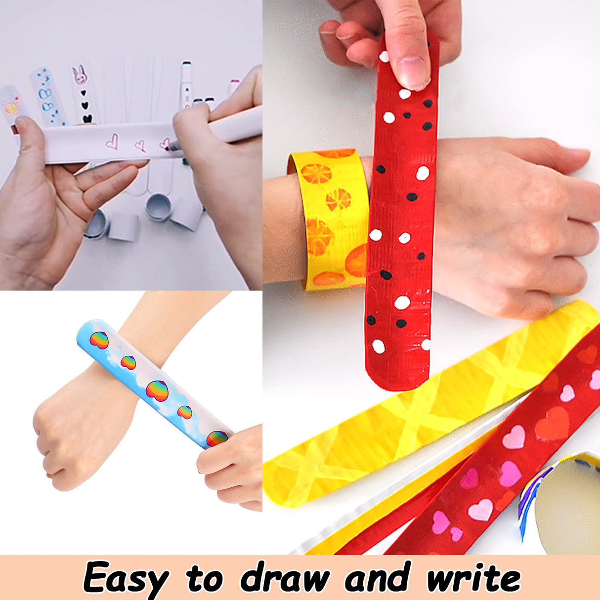 HappyHapi 42 Pack Slap Bracelets White, 8.7 x 1.2 Inch DIY Slap Bands Party Favors for Birthday,Halloween,Christmas, Blank Soft Wristband School Craft Projects, DIY Painting, Corsage, Vinyl Wrapping HappyHapi