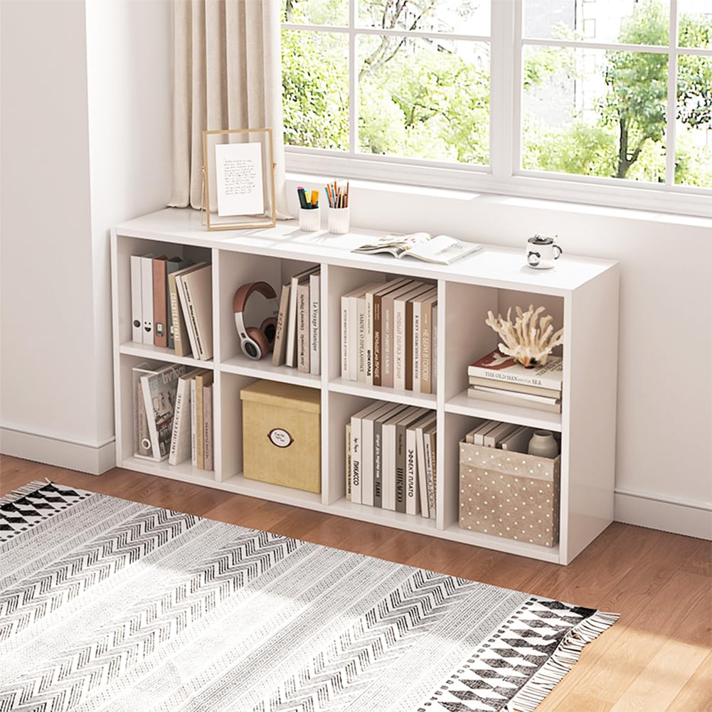 NELYE 8 Cube Organizer Bookcase - Fabric Storage Bins Container, Open Shelf Simple Compartments Bookshelf, White NELYE