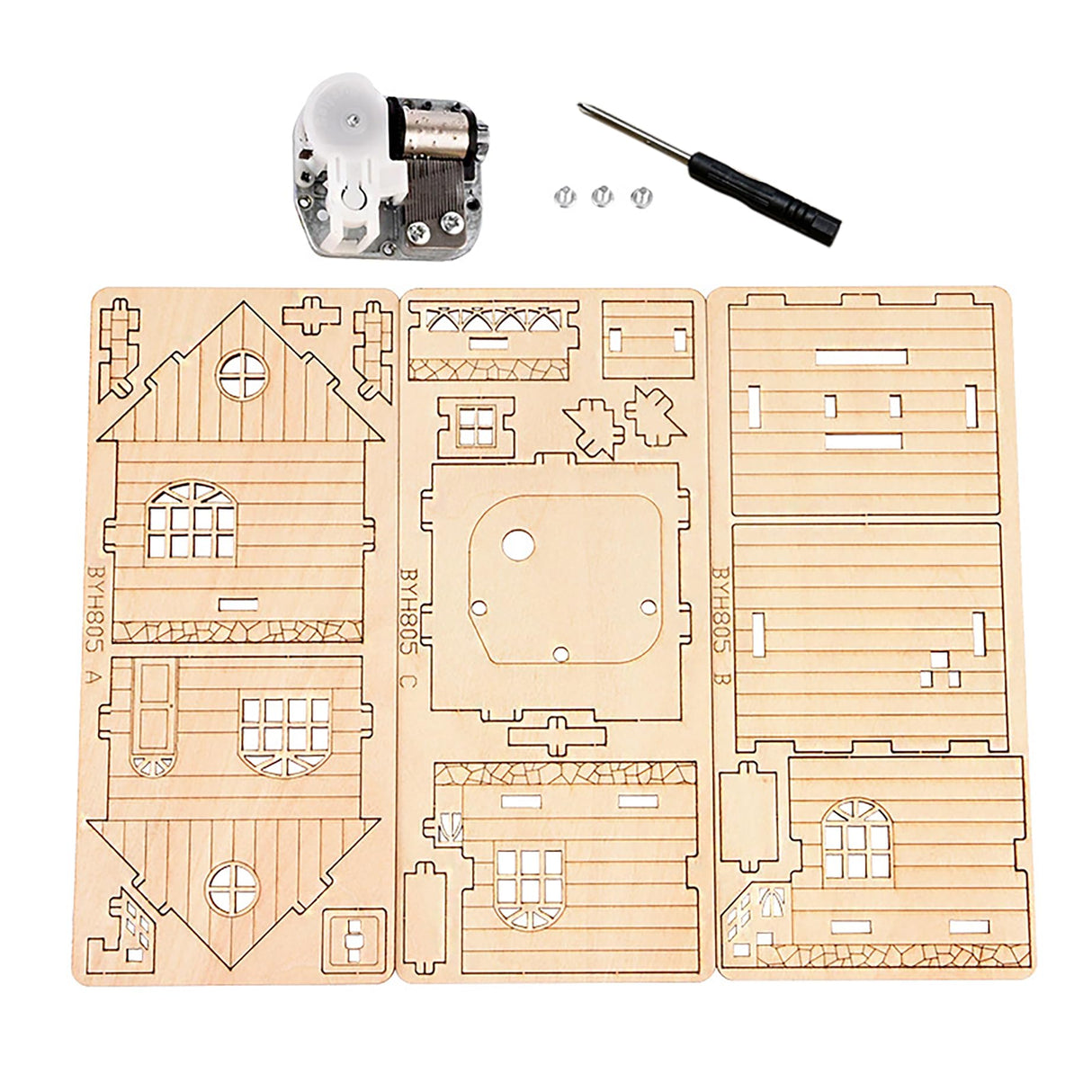 MPIUET 3D Wooden Wind-up Music Box Puzzles, Clockwork Musical Mechanism Movement Little House, 3D Jigsaw Teaser Puzzles, Log Cabin DIY Wood Model Kits for Adults MPIUET