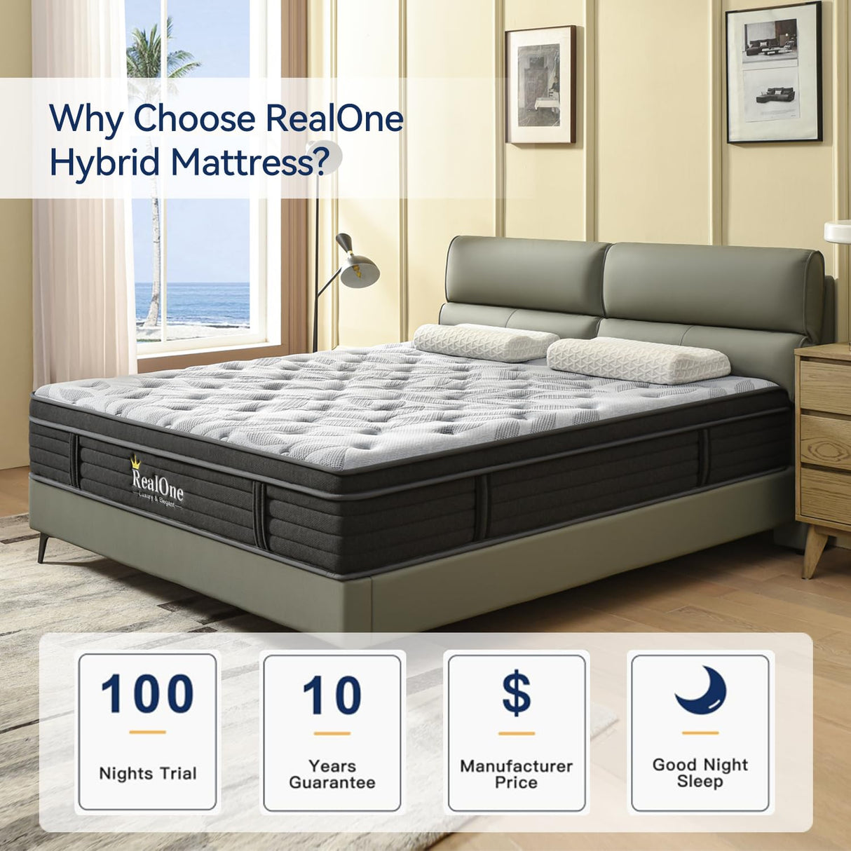 Queen Mattress 10 Inch, Memory Foam Hybrid Queen Size Mattresses in a Box, Cooling Fabric & 3 Coils Reinforced Edges Pocketed Coil Springs, Medium Firm, Motion Isolation, Pressure Relief, CertiPUR-US REALONE