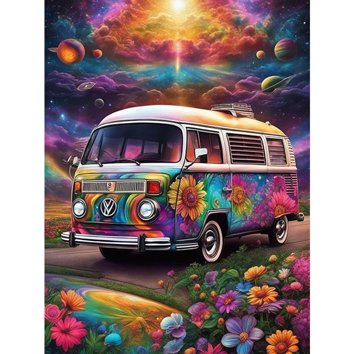 SENQAO Bus Diamond Painting Kits for Adults, Car Flower Full Drill Diamond Dots Paintings for Beginners, Round 5D Paint with Diamonds Pictures Gem Art Painting Kits DIY Crafts Kits 12x16inch SENQAO