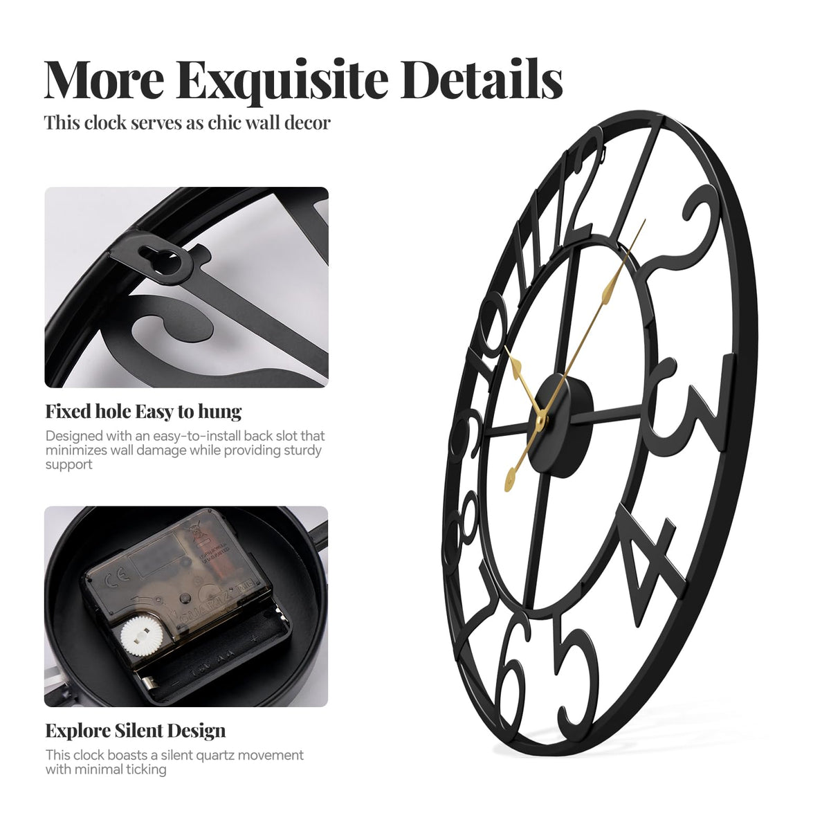Large Wall Clock for Living Room Kitchen Mantel Decor, 30 Inch Decorative Wall Clock Silent Non Ticking Battery-Operated Metal Round Modern Black Wall Clocks Arabic Numerals Cuspin