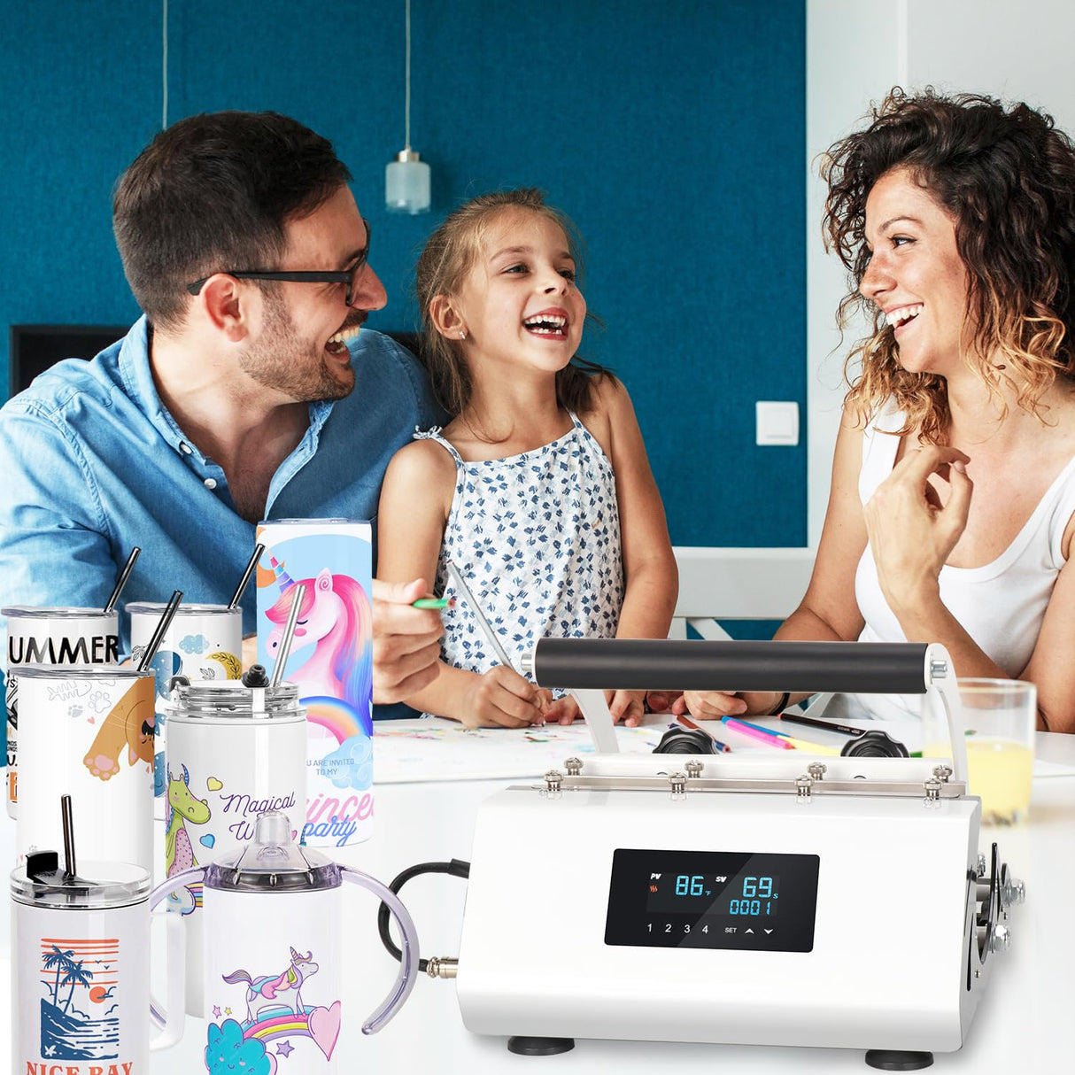 SAMONIC Tumbler Heat Press Machine Sublimation for 11-30oz Mug Tumbler Straight Cup with Sublimation Paper Heat Tape and Glove (White) SAMONIC