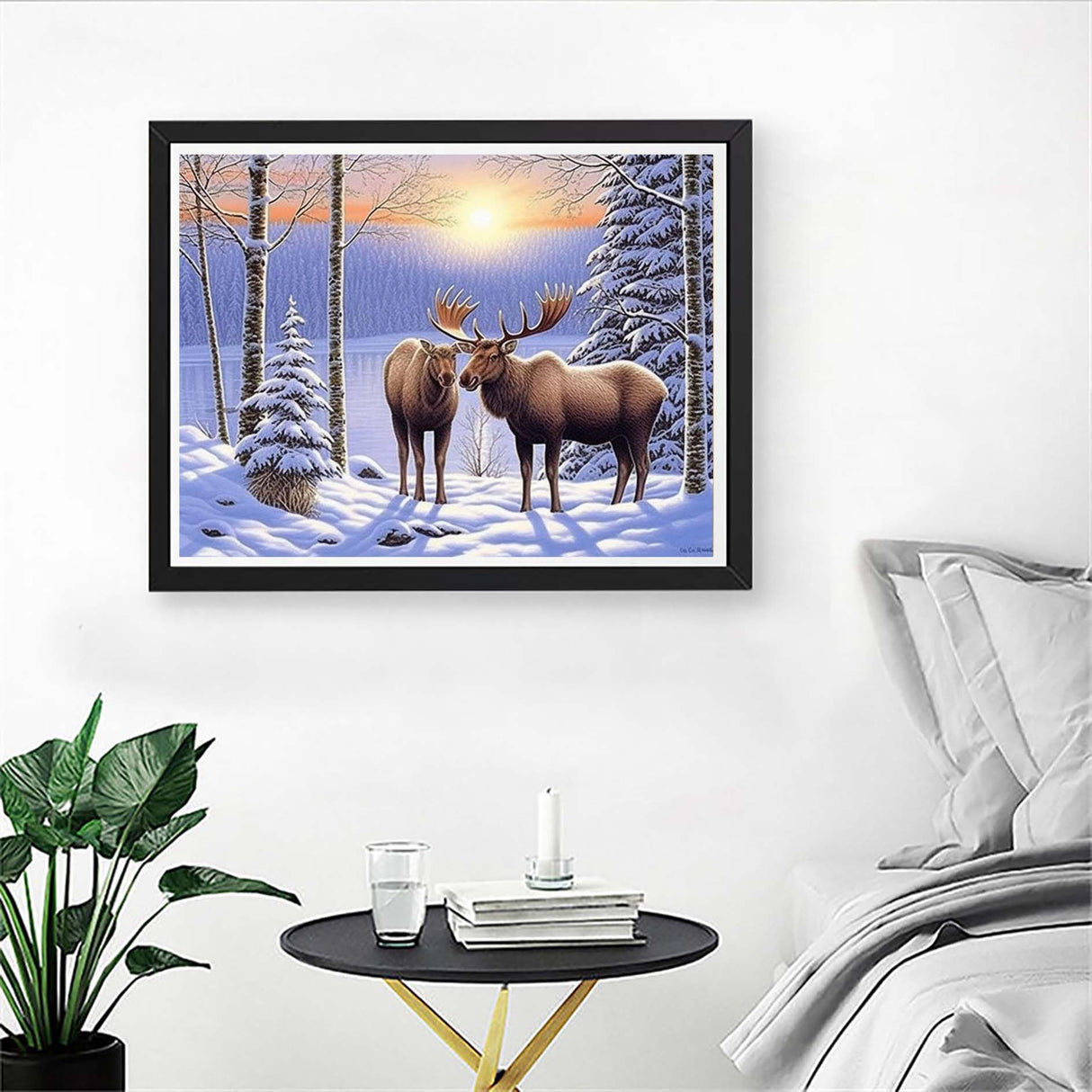 Diymood DIY 5D Diamond Painting by Number Kits, Diamond Painting Moose Winter Forest Paint with Diamonds Arts for Adults Full Drill Canvas Picture for Home Wall Decor 40x50cm(16x20inch) Diymood