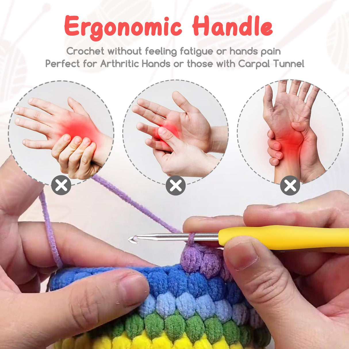 iKumar Crochet Hooks Set, 12 Sizes Crochet Needle Kit, 41 Piece Crochet Kit with Ergonomic Handles for Arthritic Hands, Knitting Needles with Yellow Storage Case iKumar