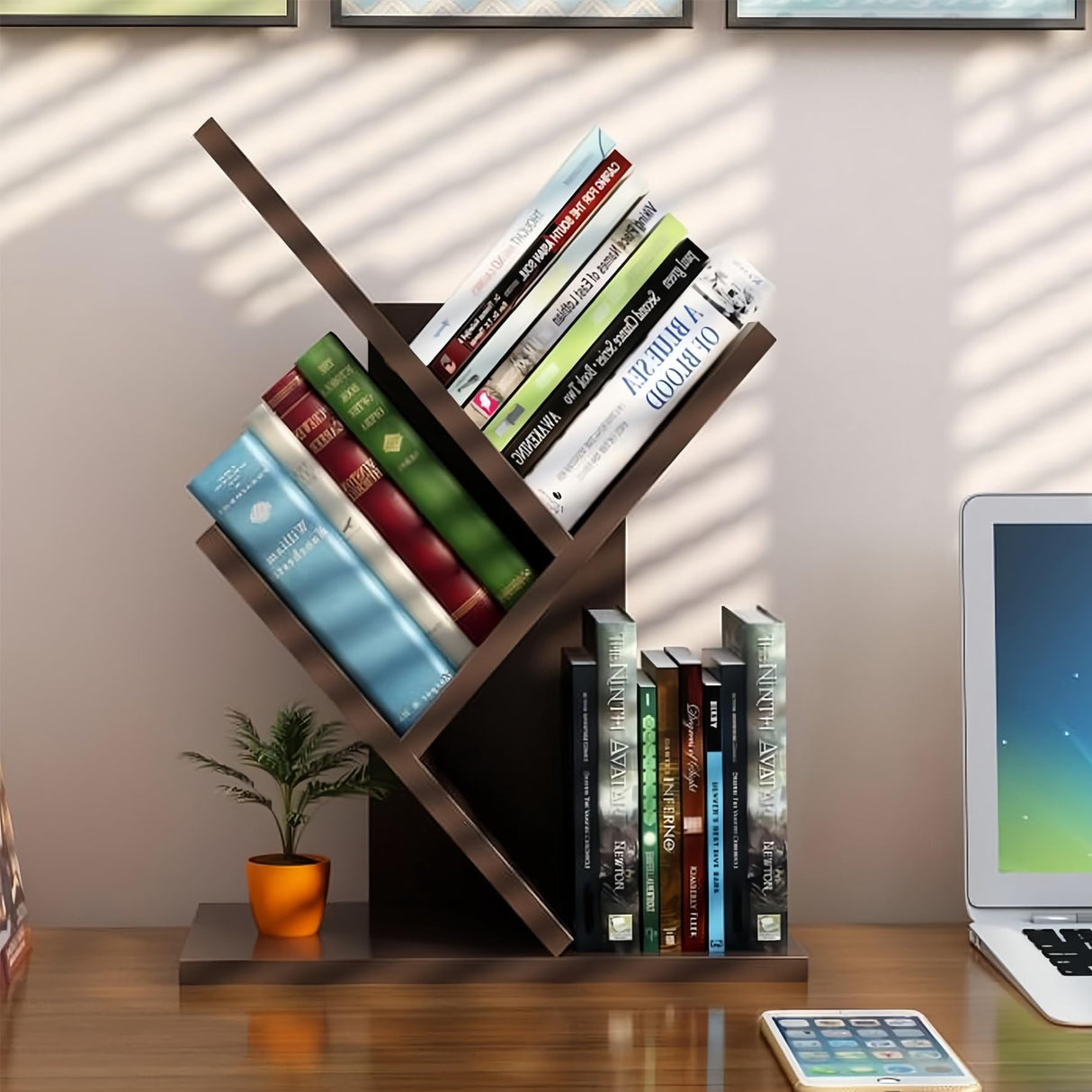 Godferyxin Book Tree Bookshelf, 3-Tier Wood Bookshelf Tree Bookcase for Displaying Books, CDs, Magazines and More at Office, Home or School Godferyxin