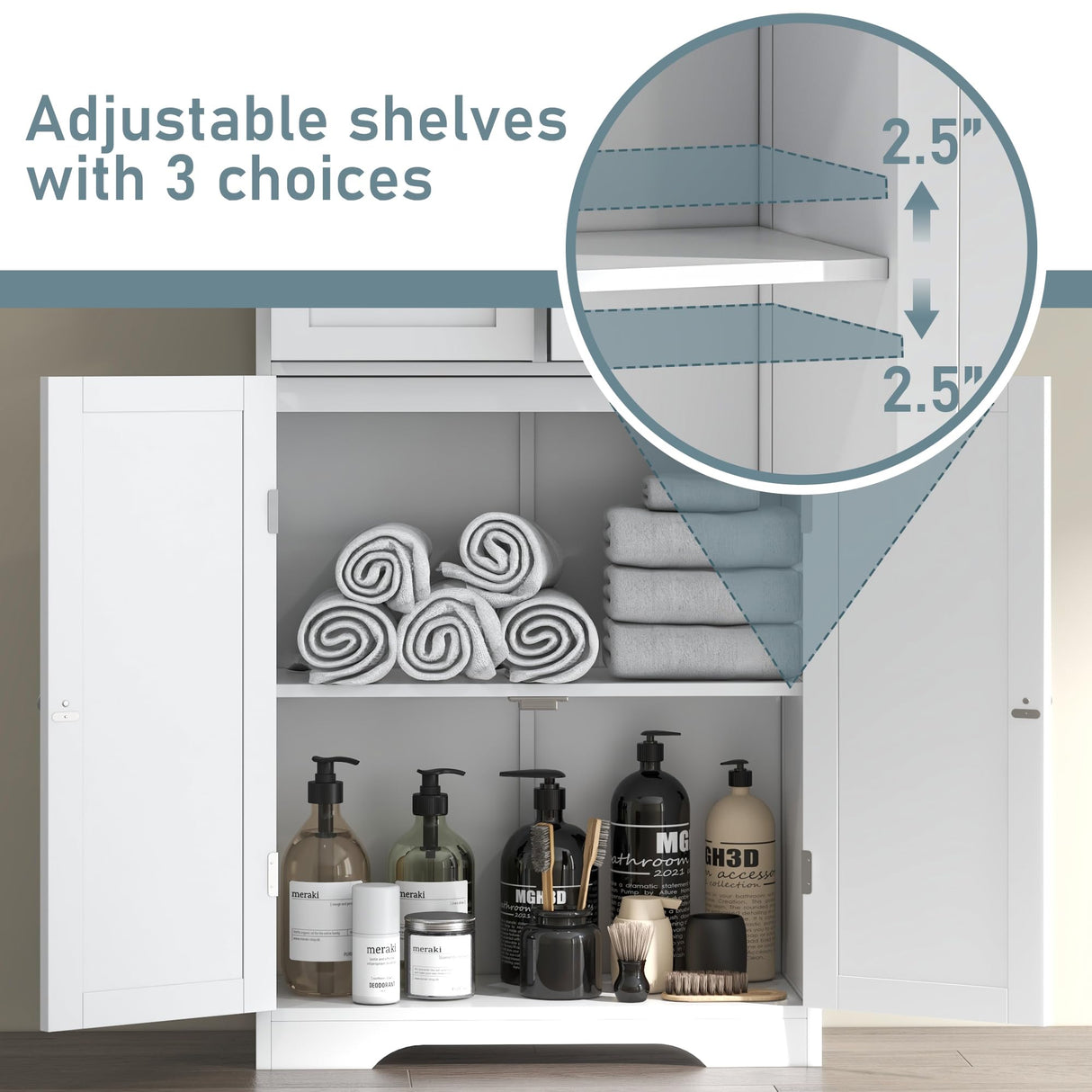 67" Tall White Bathroom Cabinet Bathroom Cabinet Storage Cabinet, Freestanding Storage Cabinet With Glass Door and Adjustable Shelves, Linen Bathroom Cabinet for Living Room, Kitchen, Dining, White TOLEAD