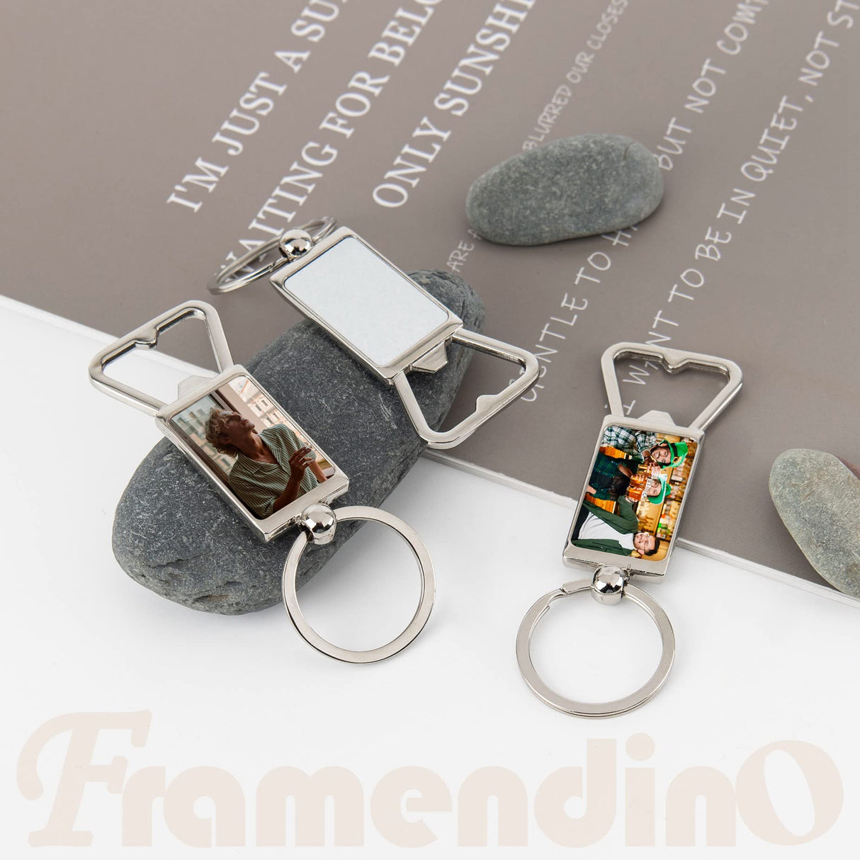 Framendino, 40 Pack Sublimation Blanks Keychains Metal Bottle Opener Transfer Rectangle Aluminum Keychain Key Rings for DIY Custom Personalized Sublimation Photo Framendino
