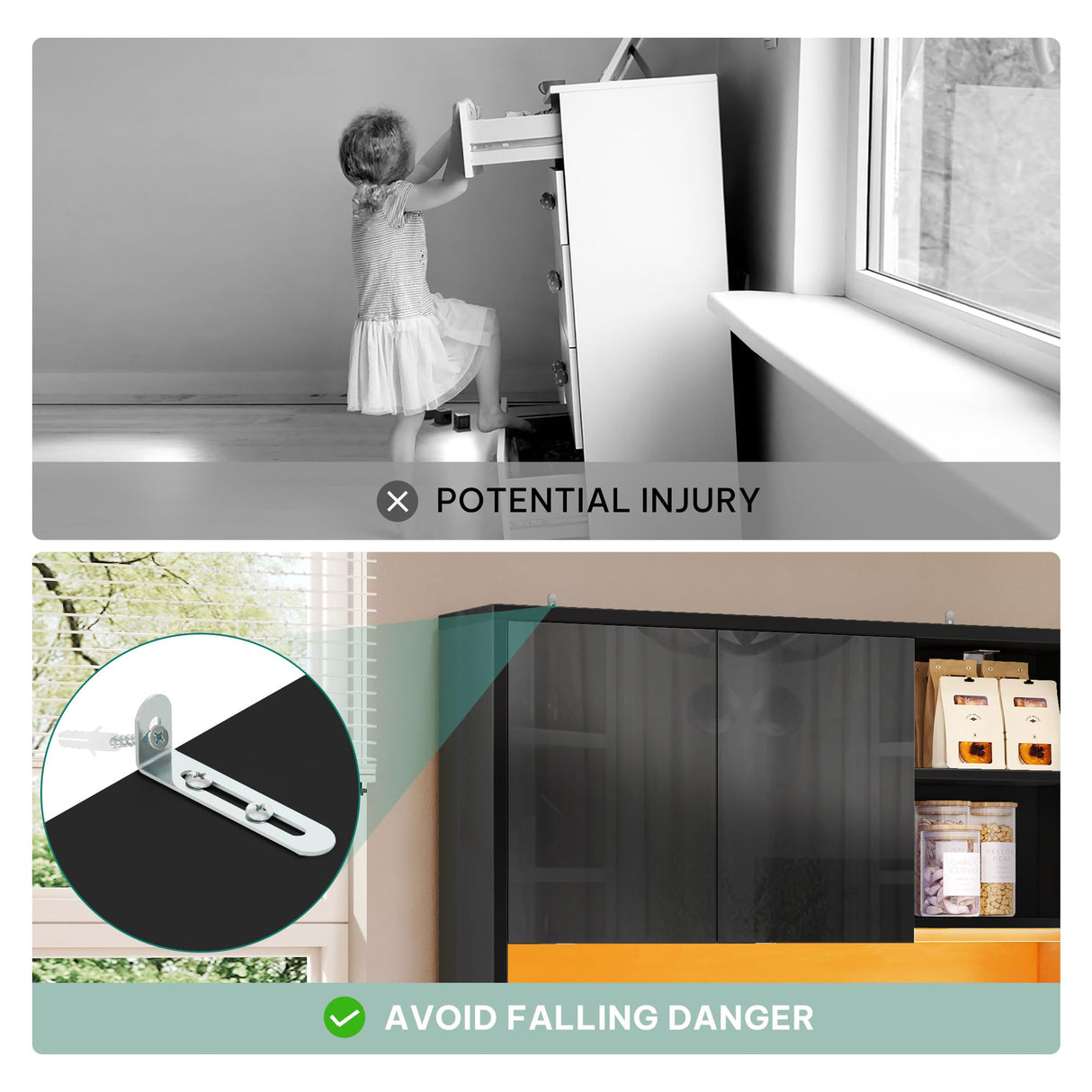 DWVO 71''Tall Kitchen Pantry Storage Cabinet, Modern Buffet Cabinet with Hutch, Kitchen Hutch Cabinet with Outlet, Large Food Pantry Cabinet with Doors and Shelves, Wine Rack for Dining Room, Black DWVO