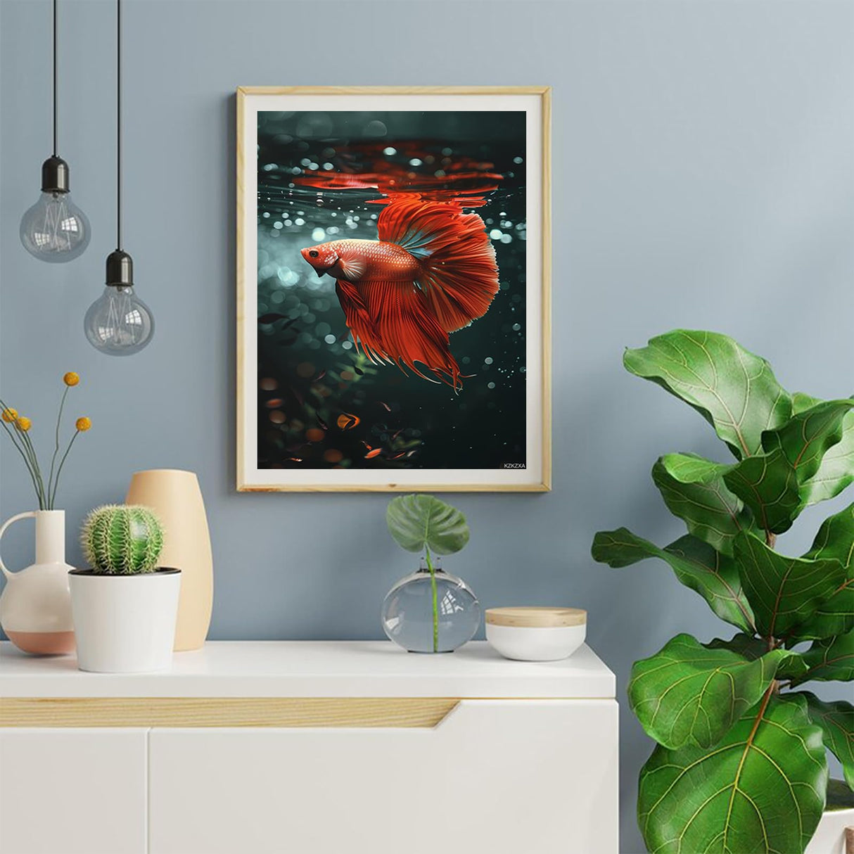 KZKZXA DIY Red Betta Fish Diamond Painting Fish Paint by Numbers for Adult Full Round Diamond Art Kits for Room Decor Living Room Decor 12x16 Inch KZKZXA