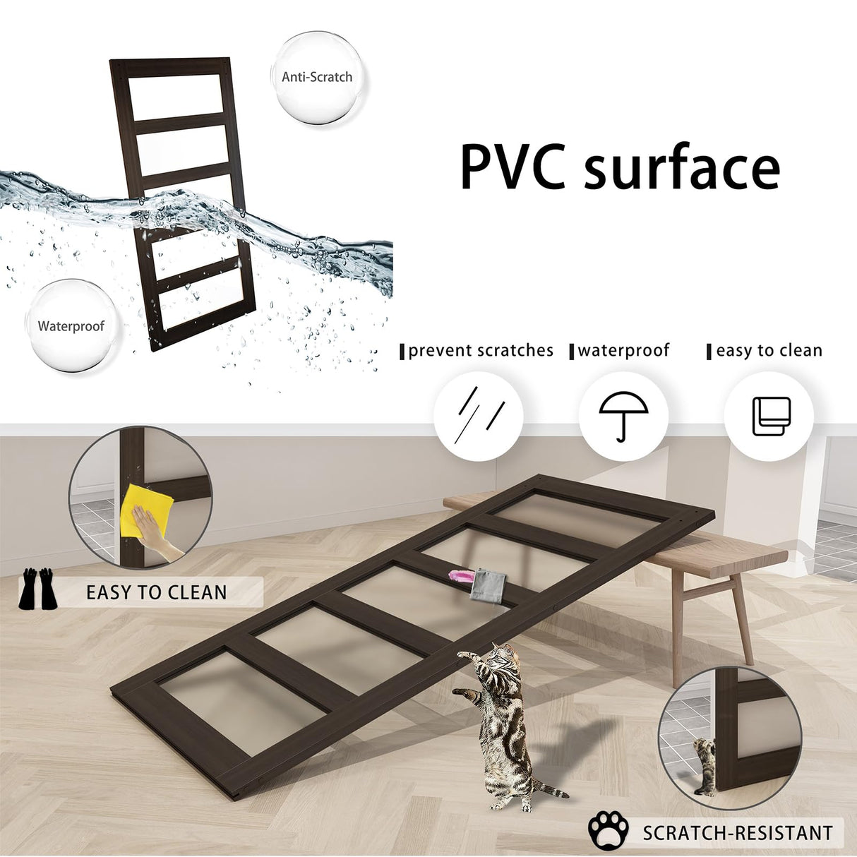 BARNSMITH 30in x 84in Glass Barn Door with 5FT Sliding Door Hardware Kit Included & Handle,5-Panel Frosted Glass Solid Wood Slab with Water-Proof PVC Surface,Pre-Drilled Easy Assembly,Brown BARNSMITH