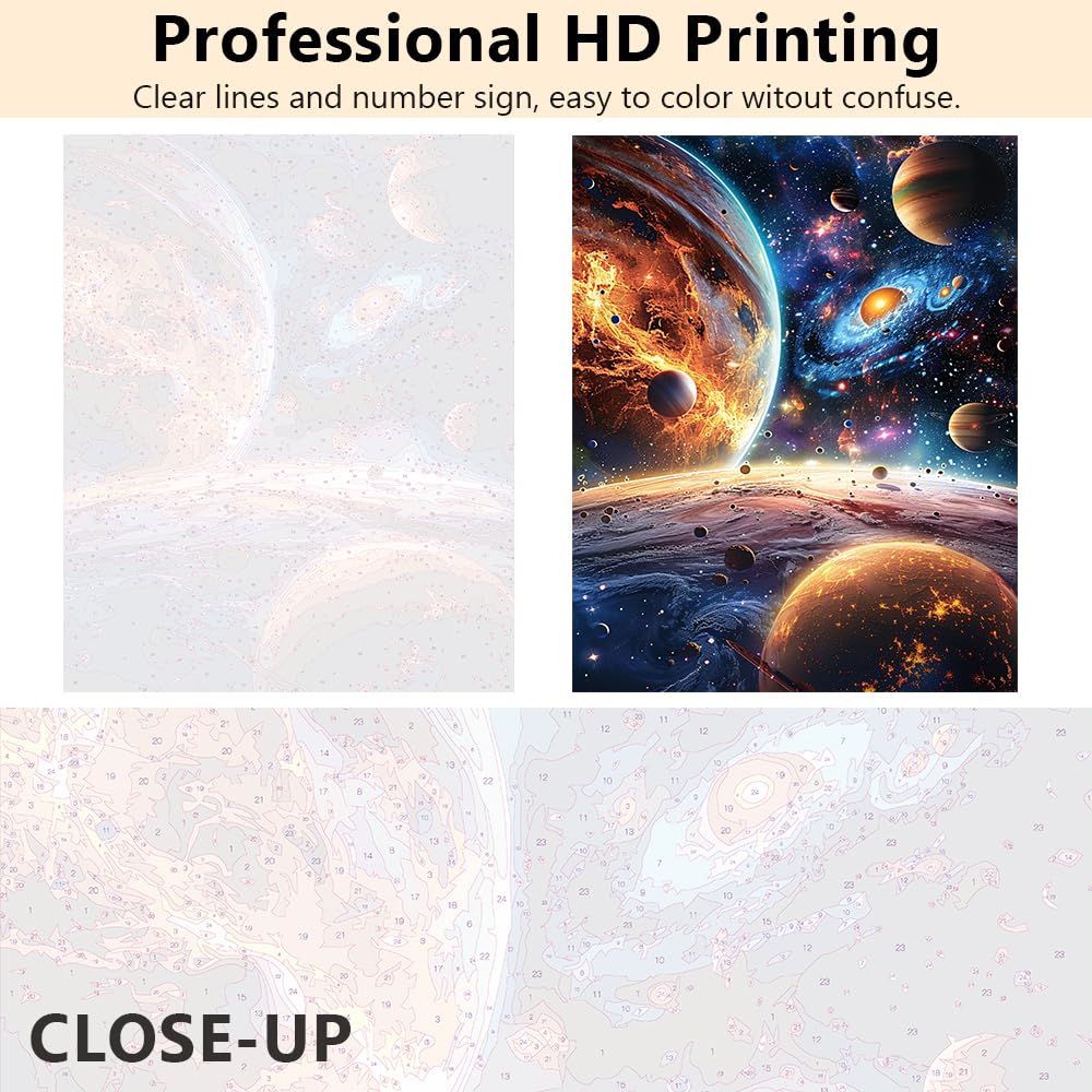 TUMOVO Paint by Numbers for Adults Solar System Art Crafts Star-Studded Backdrop Without Frame Oil Painting Kits Planets DIY Oil Painting by Number on Canvas Gift Home Wall Decor for Friends(16x20in) TUMOVO
