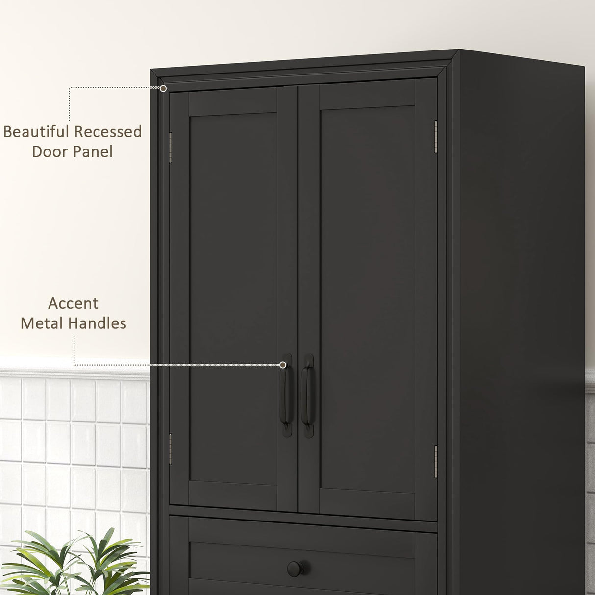 HOMCOM 67" Tall Freestanding Kitchen Pantry Cabinet, 4-Door Storage Cabinet with Drawer and Adjustable Shelves for Dining Room, Black HOMCOM