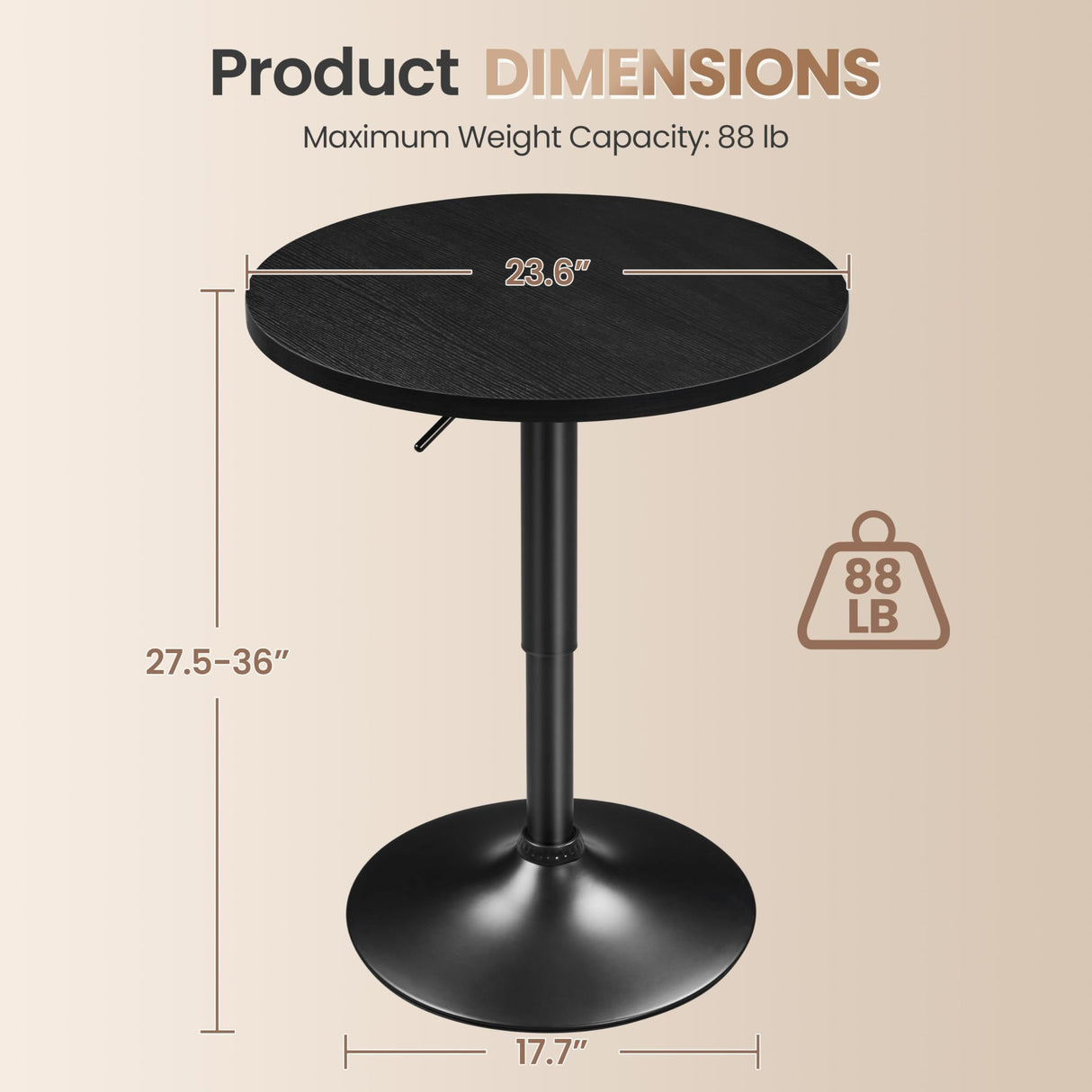 Yaheetech Adjustable Height 360° Swivel Round Bar Table in Full Black Yaheetech