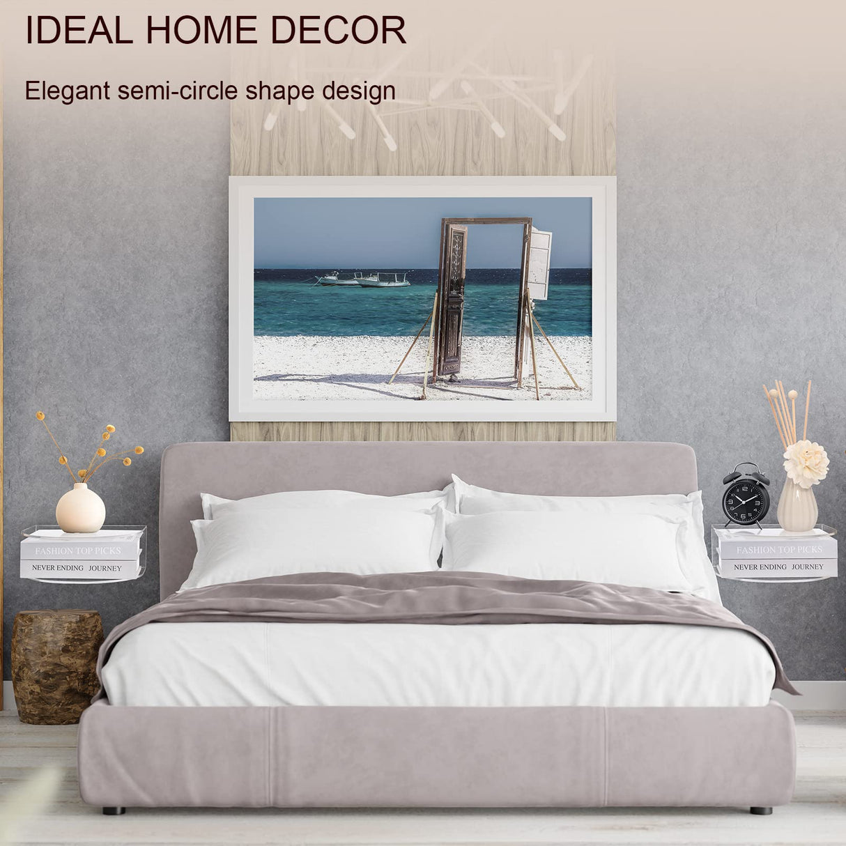 HMYHUM Acrylic Floating Nightstand Set of 2, Wall Mounted Bedside Table for Bedroom, Hanging, 8 lbs Load, 10.5" L x 10 "W x 4" H, Clear HMYHUM