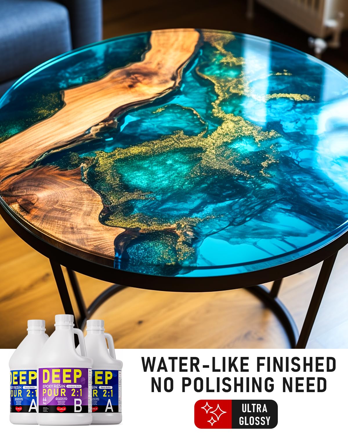 Smallbudi Deep Pour Epoxy Resin, 1.5 Gallon Epoxy Resin Kit for 2-4" Pour Depths, Crystal Clear High Gloss Bubble-Free Casting Resin for Art Craft River Table Wood Filler Bar Top Coating - 2:1 Ratio Smallbudi