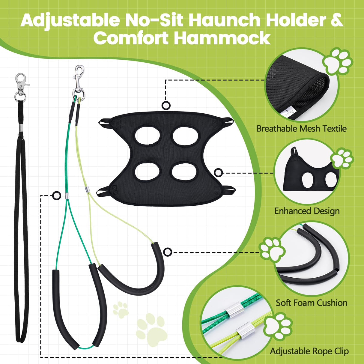 SUNMCCN Dog Grooming Table Arm with Hammock, 35" Adjustable Height Grooming Arm with Clamp and No-Sit Haunch Holders, Suitable for Small & Medium Pets (Grooming Table Not Included) SUNMCCN