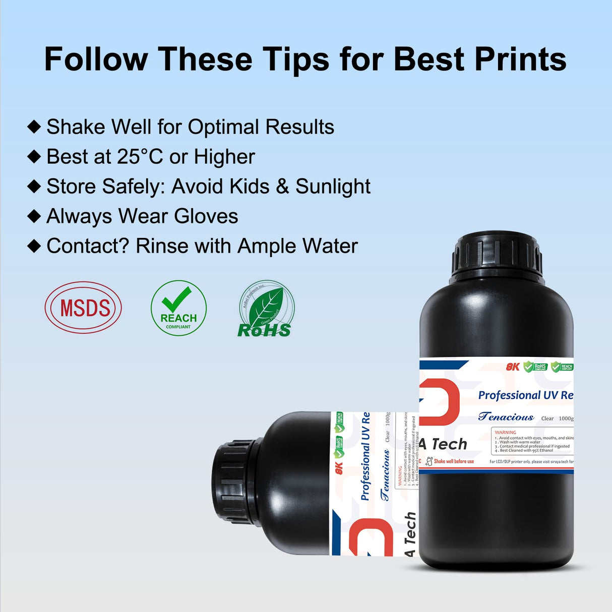 Siraya Tech Tenacious 3D Printer Resin Flexible 405nm UV-Curing Resin with High Impact Resistance Standard Photopolymer Resin for LCD DLP 3D Printing (1000g, Clear) Siraya Tech