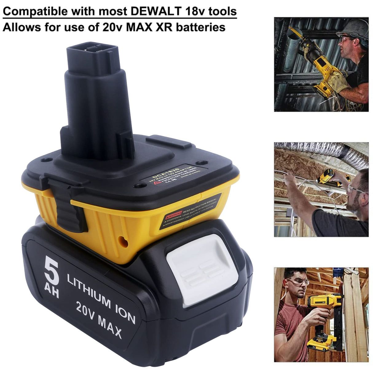 Lasica 2Pack DCA1820 18V to 20V Adapter Compatible with Dewalt 18V XRP Tools - Compatible with Dewalt 20V Max Battery DCB201 DCB203 DCB204 DCB206 - Compatible with Dewalt Battery Adapter DCA1820 Lasica