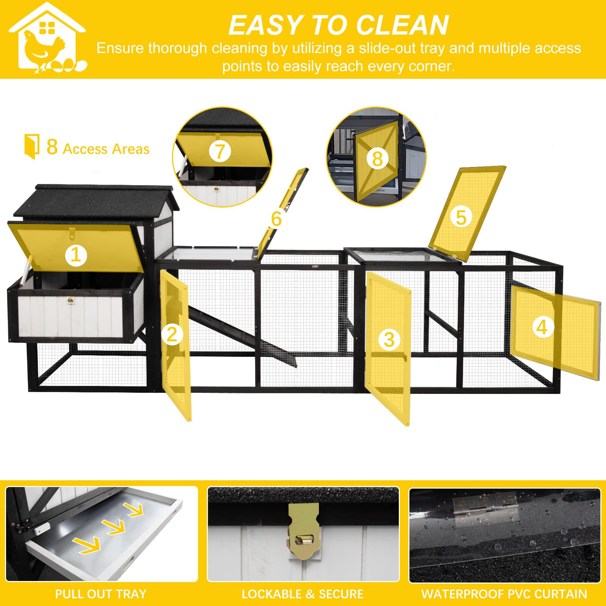 Ketive 116" Large Chicken Coop with Run, Outdoor Wooden Hen House for 3-5 Chickens, Poultry Cage with Nesting Boxes, 4 Perches, Leakproof Pull-Out Tray, Ramp, and Expandable Design for Small Animals ketive