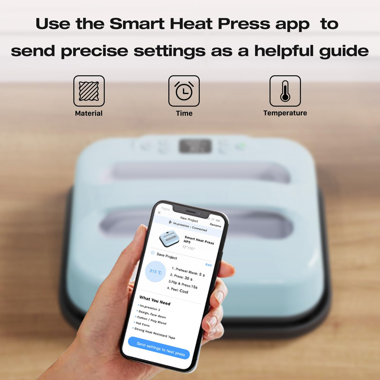 AST&T Heat Press 12"X10", Smart Heat Press Machine with Built-in Bluetooth for T-Shirts, Pillows, Tote Bags & More, Advanced Ceramic-Coated Heat Plate, Precise Temperature Control with APP (Blue) AST&T