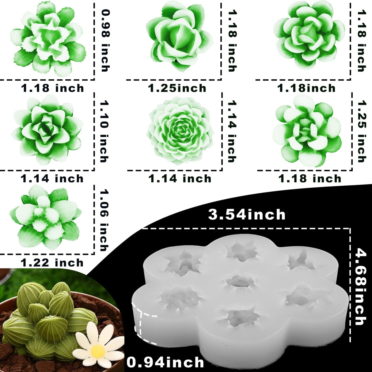 7 Cavity Succulent Candle Mold for Candle Making, 3D Succulents Silicone Molds for Scented Candle Soaps Making, Wax, Resin Casting, Dessert Mousse Cake Decoration ZQYSING