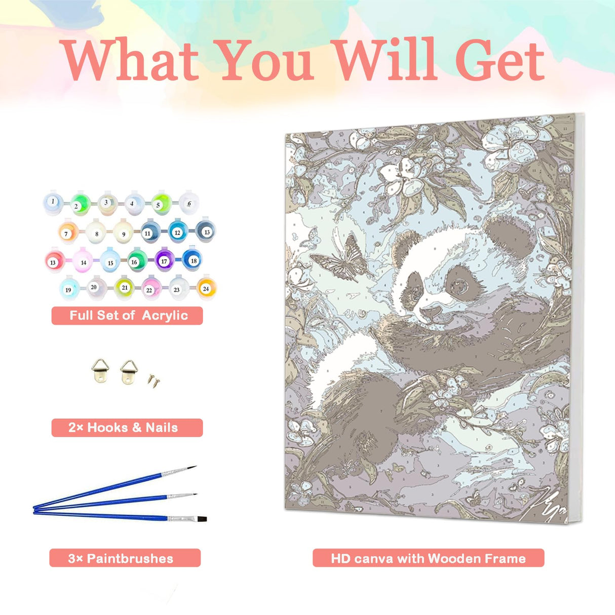 Auremi Panda Paint by Number Kits for Adults,Animal Paint by Number on Canvas with Frame DIY Painting with Number Acrylic Oil Paint Kits for Home Decor 8x12 in Auremi