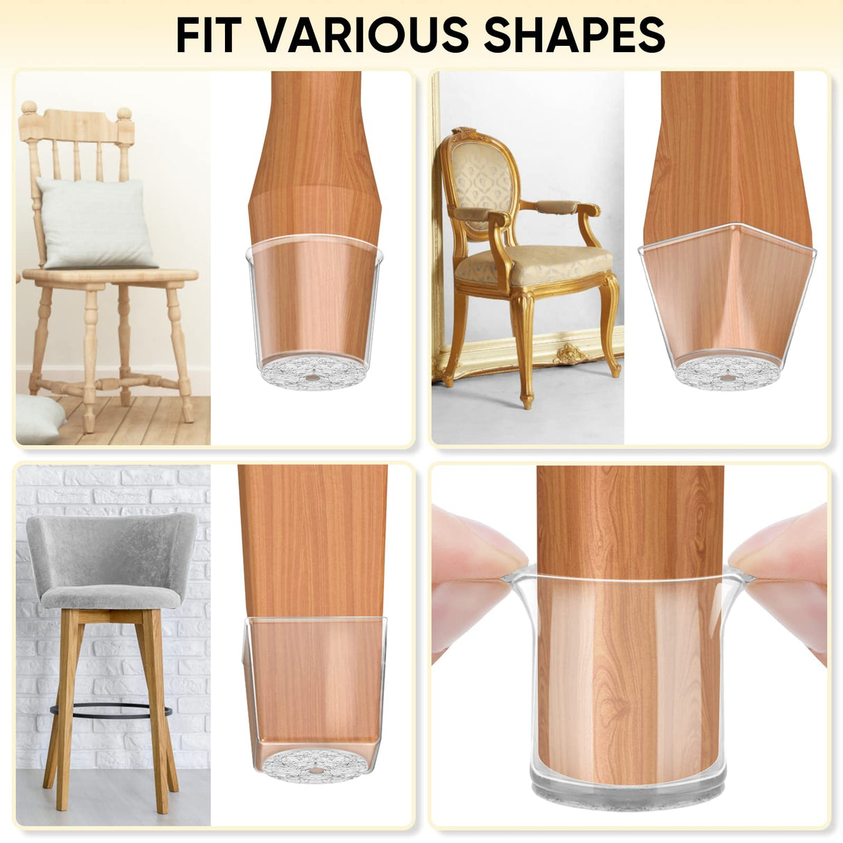 BALEINE 16 Pack Silicone Chair Leg Floor Protectors, Stool Leg Protectors Cap, Non-Slip Chair Leg Caps for Hardwood Floors (Clear & Small, 16 Pack) BALEINE