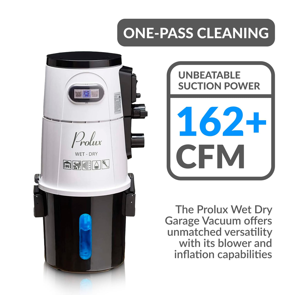 Prolux Professional Shop White Wall Mounted Garage Vac, Wet Dry Pick Up Prolux