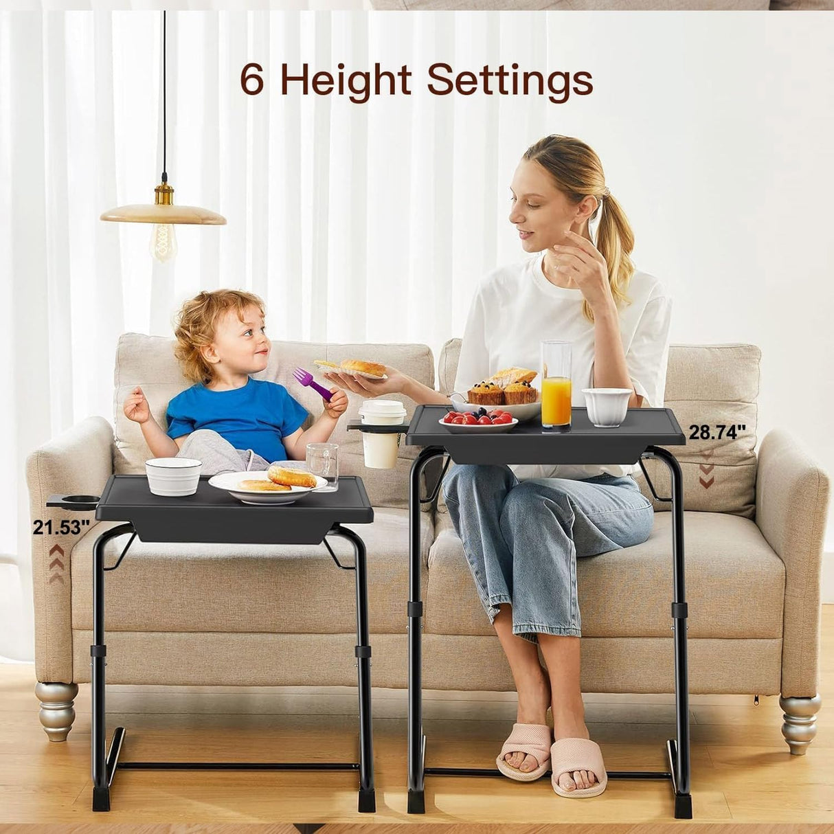 Adjustable TV Tray Table - TV Dinner Tray on Bed & Sofa, Comfortable Folding Table with 6 Height & 3 Tilt Angle Adjustments (Black) HUANUO