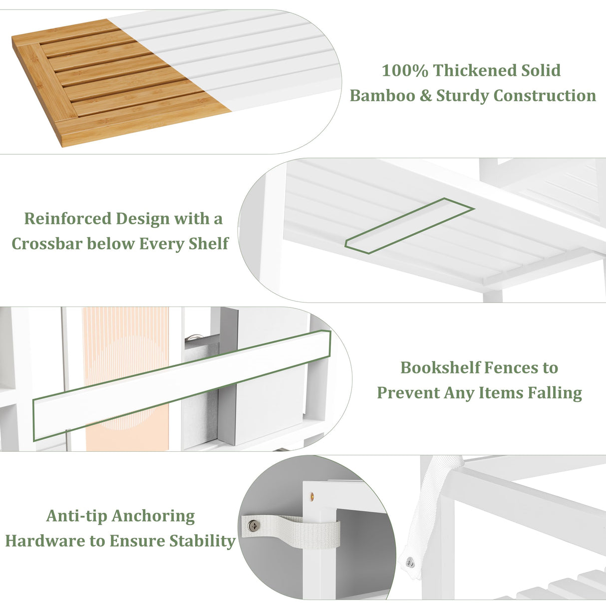Bamjoy Bamboo Bookshelf, Triple 6-Tier White Bookshelf, Large Bookcase with 17 Open Display Shelves, Tall Book Shelf Storage Rack for Home Office, 71.5” H Bamjoy