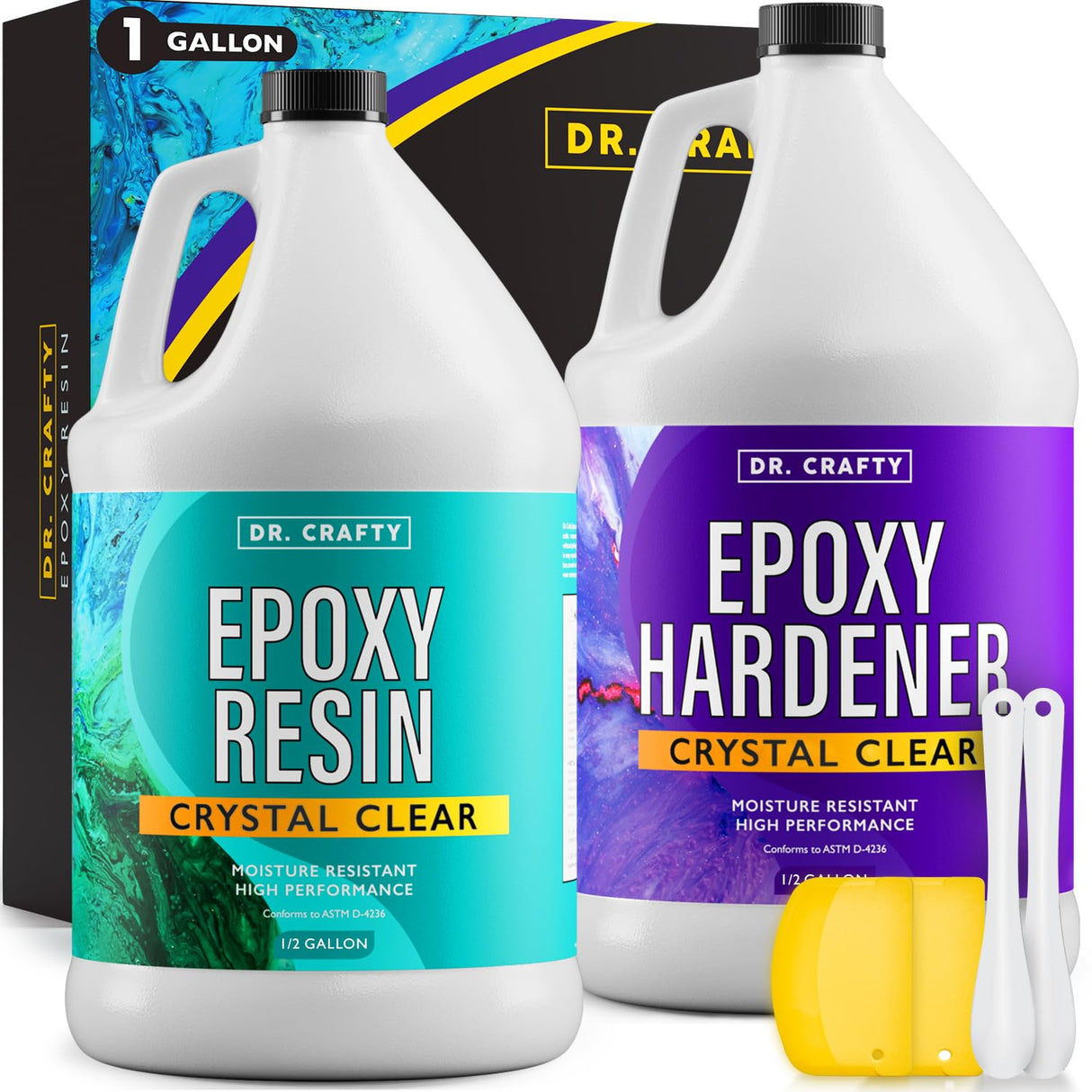 DR CRAFTY Clear Epoxy Resin - Table Top Epoxy Resin Kit - Clear Epoxy Resin for Resin Molds, Table Top, Art Resin, Craft, Jewelry Casting, DIY, Tumblers & Wood - 2 Part Resin Kit (1 Gallon) DR. CRAFTY