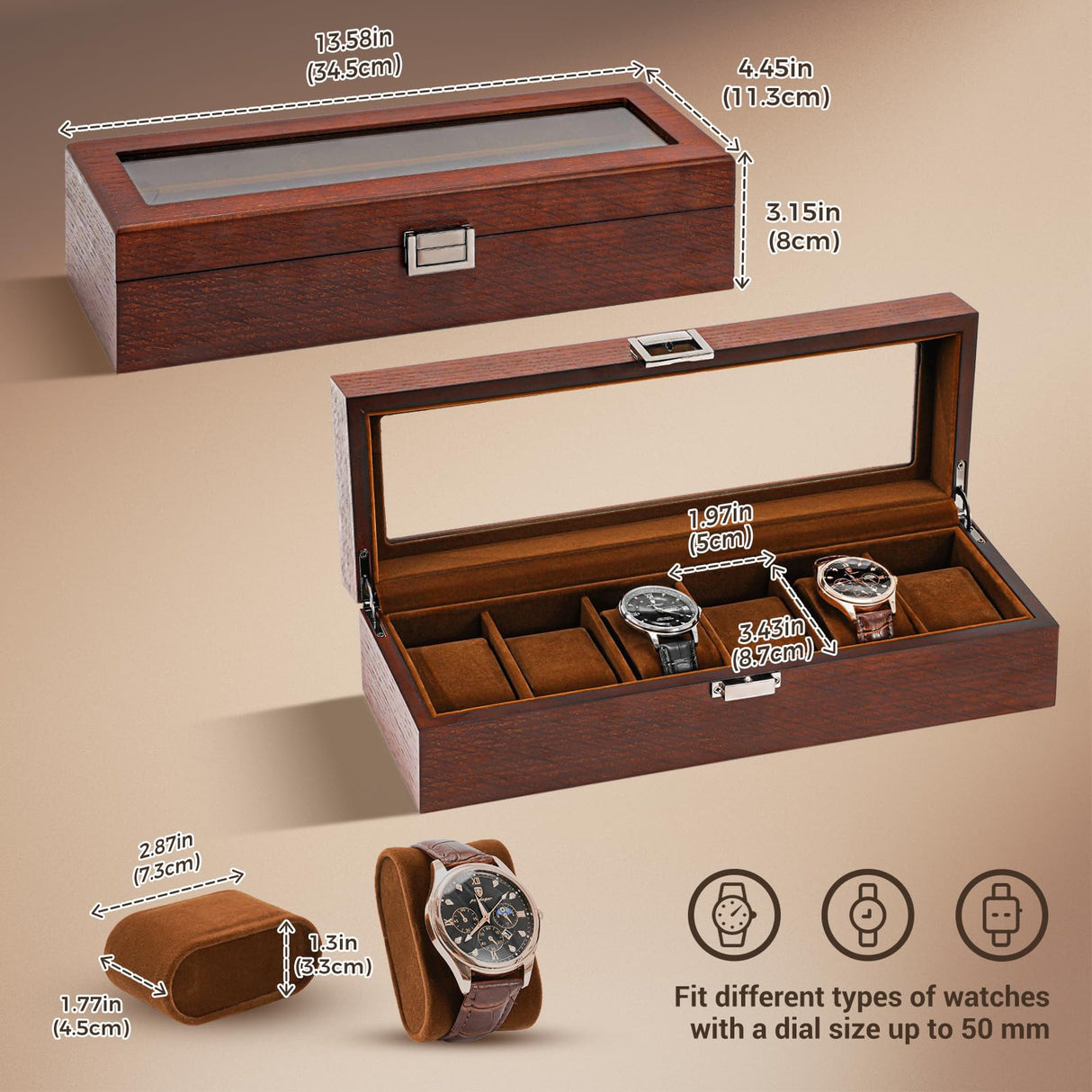 ProCase Wooden Watch Box for Men, 6 Slot Watch Display Case Mens Watch Box Organizer, Wood Watch Case for Men Watch Storage, Watch Holder Organizer with Glass Lid -6 Slot, Espresso ProCase